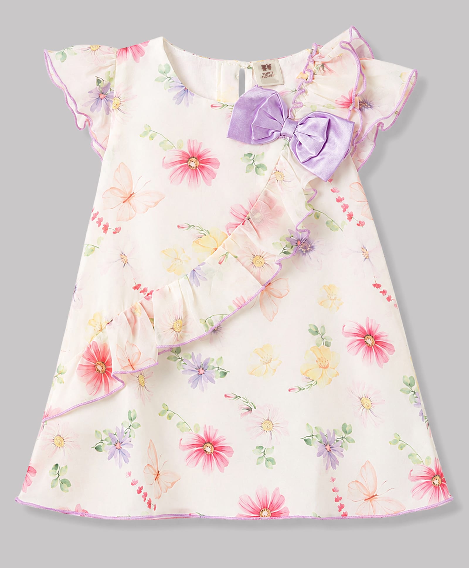ToffyHouse Knit Sleeveless Floral Printed Party Dress With Bow Applique - White-image-27