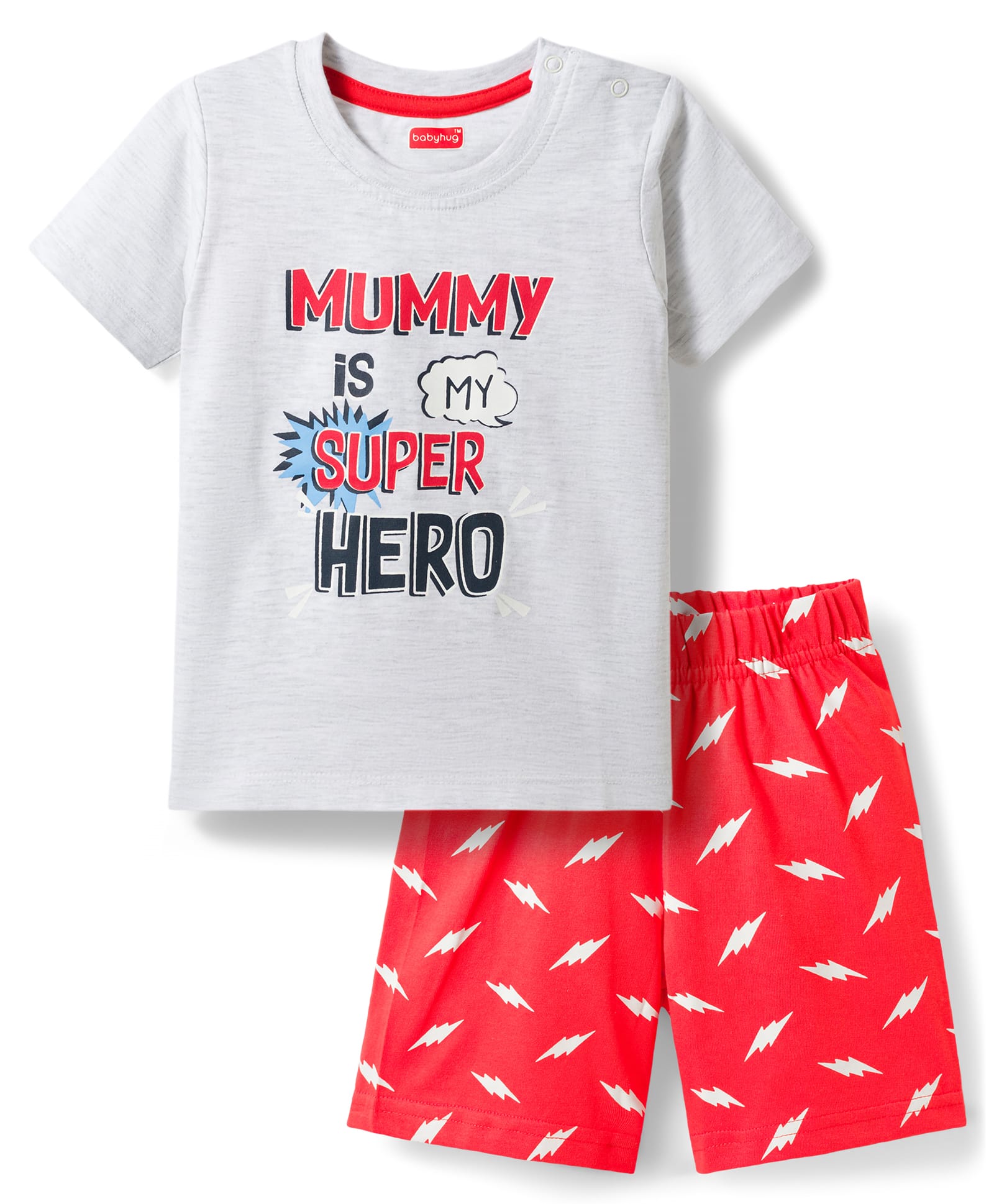 Babyhug Cotton Knit Half Sleeves T-Shirt & Shorts Night Suit With Super Hero Print - White & Red-image-34