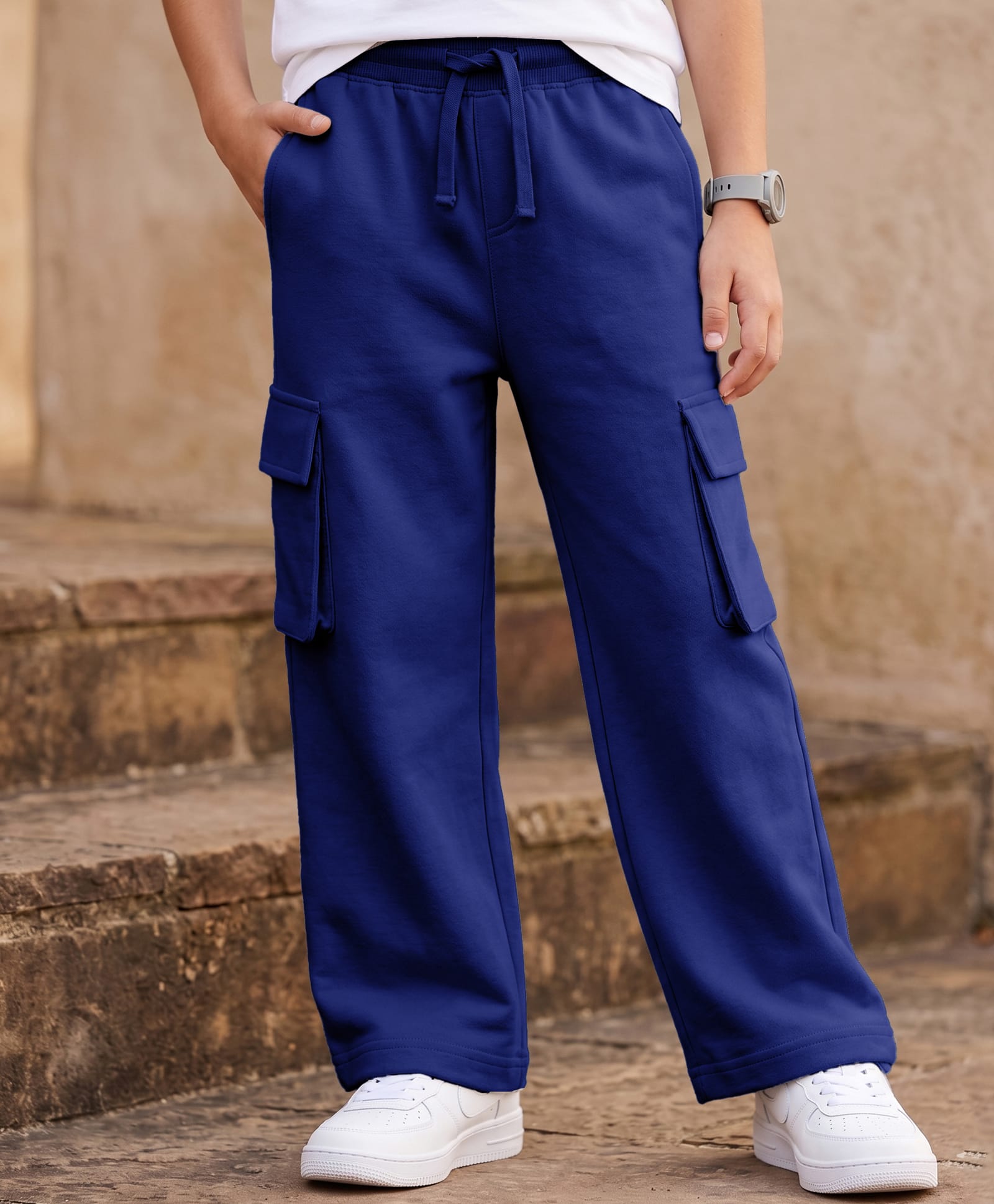 Pine Kids Cotton Knit Full Length Solid Track Pant With Pockets - Navy Blue-picture-38