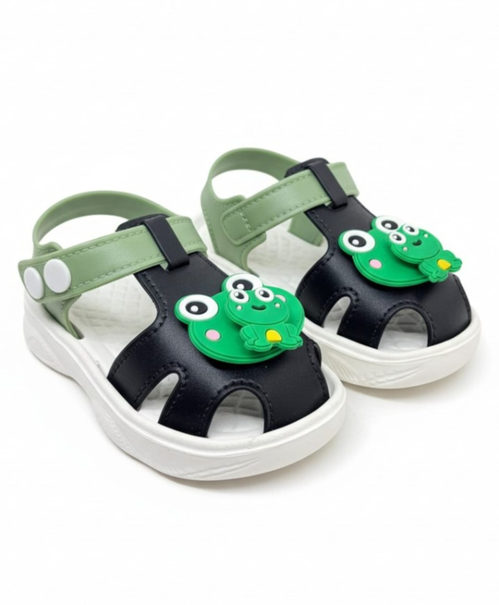 Lil Lollipop Frog Applique Detailed Button Closure Sandals - Black-picture-33