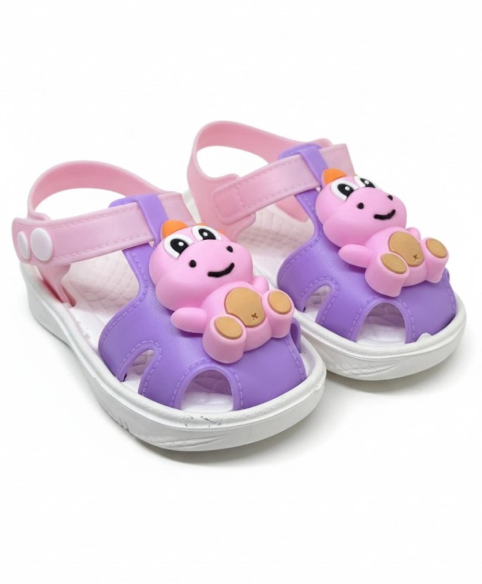 Lil Lollipop Animal Applique Detailed Button Closure Sandals - Purple-picture-34