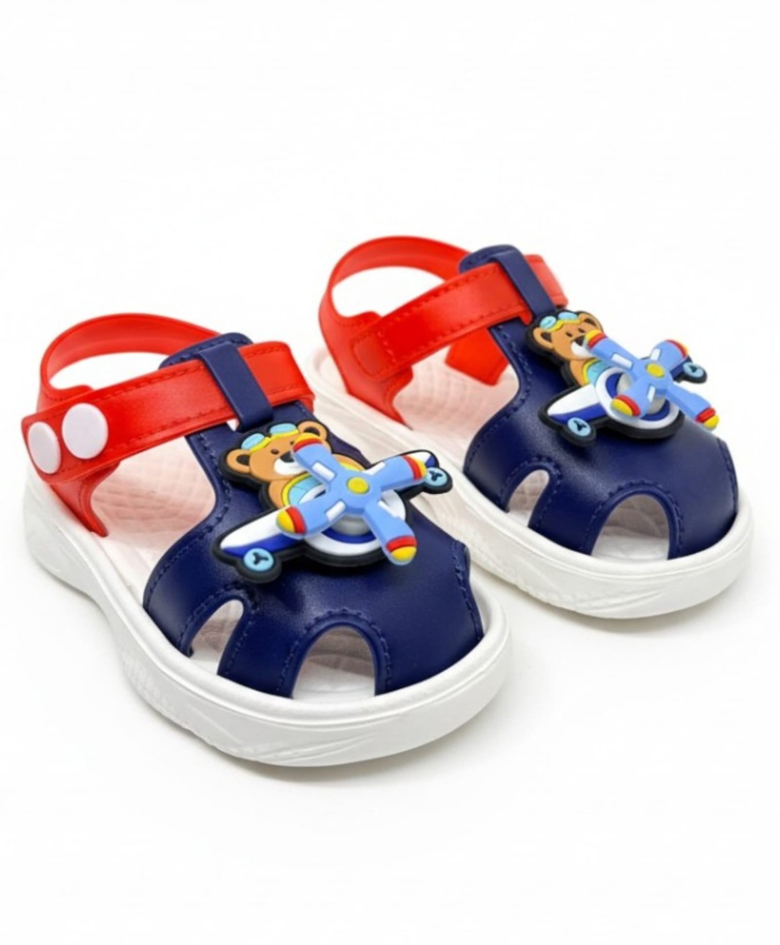 Lil Lollipop Bear Applique Detailed Button Closure Sandals - Navy Blue-picture-45