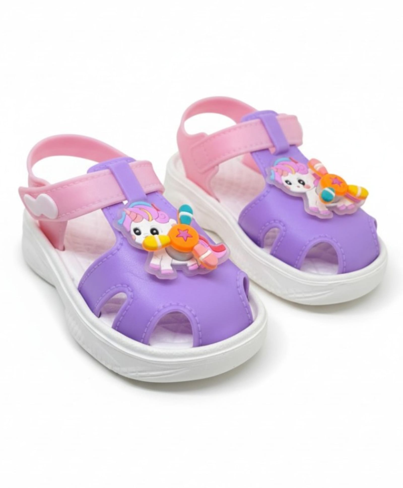 Lil Lollipop Unicorn Applique Detailed Button Closure Sandals - Purple-picture-19