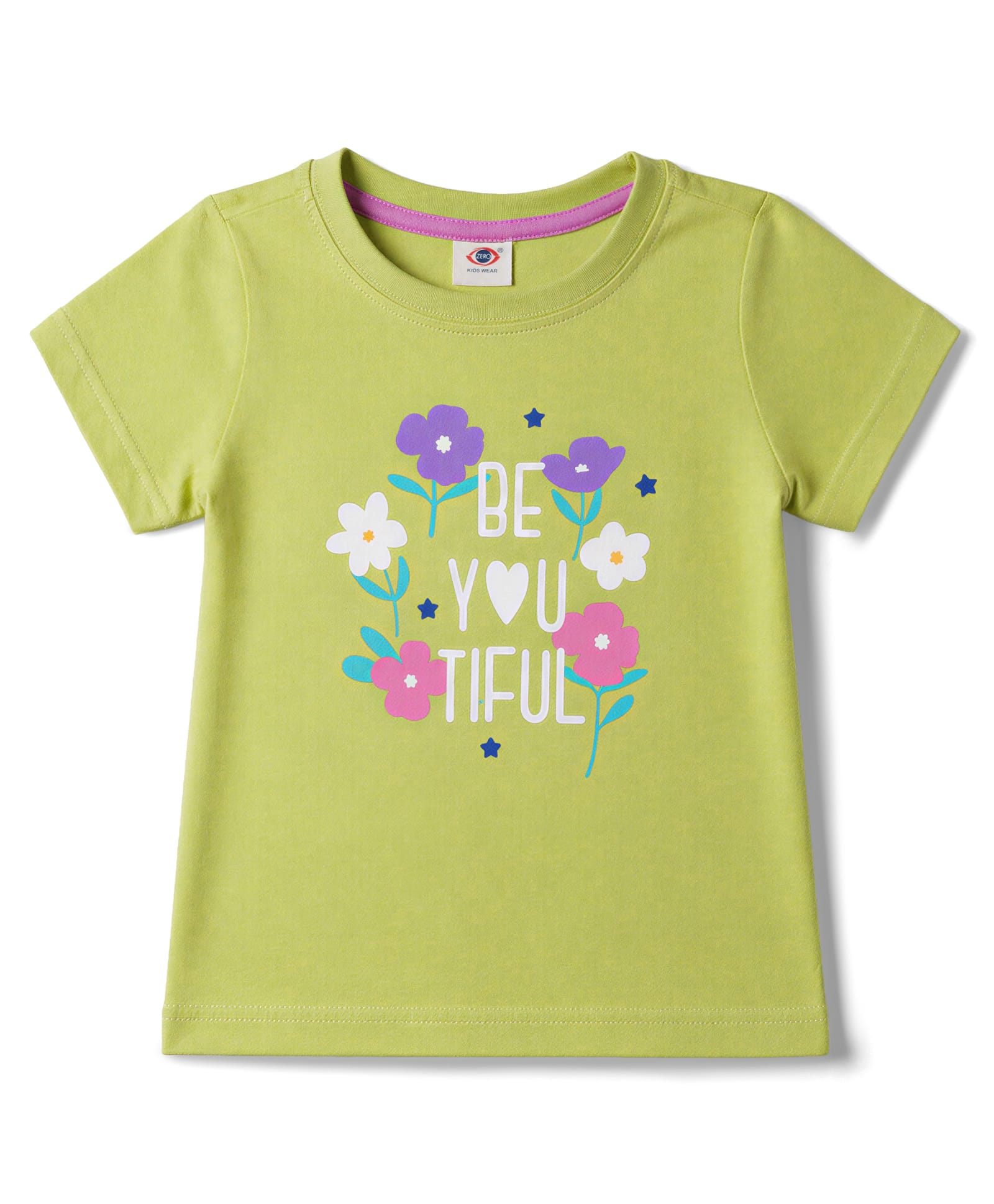 Zero Sinker Knit Half Sleeves T-Shirt with Floral Print - Lime Green-image-49