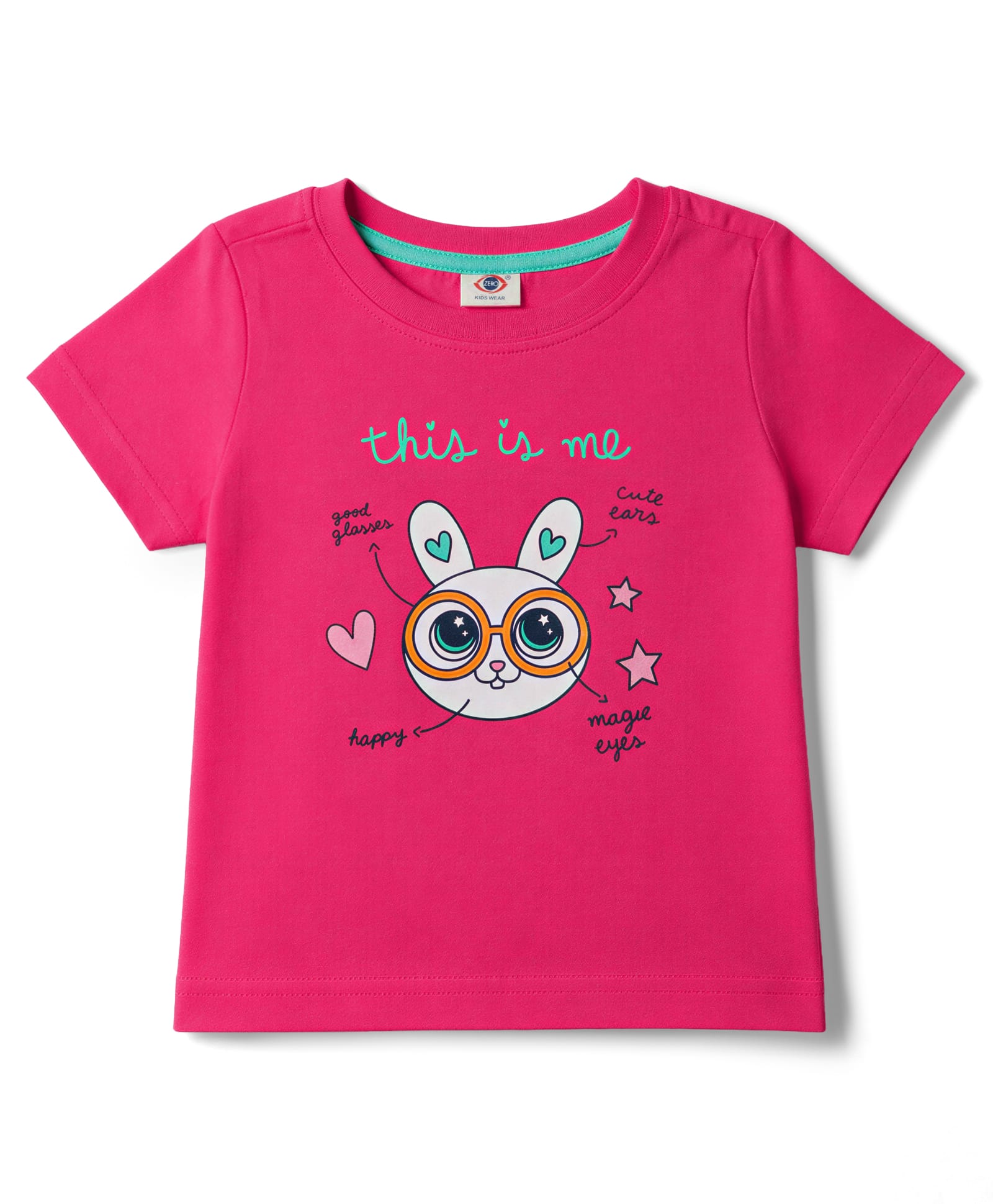 Zero Sinker Knit Half Sleeves T-Shirt with Bunny Print - Dark Pink-image-42