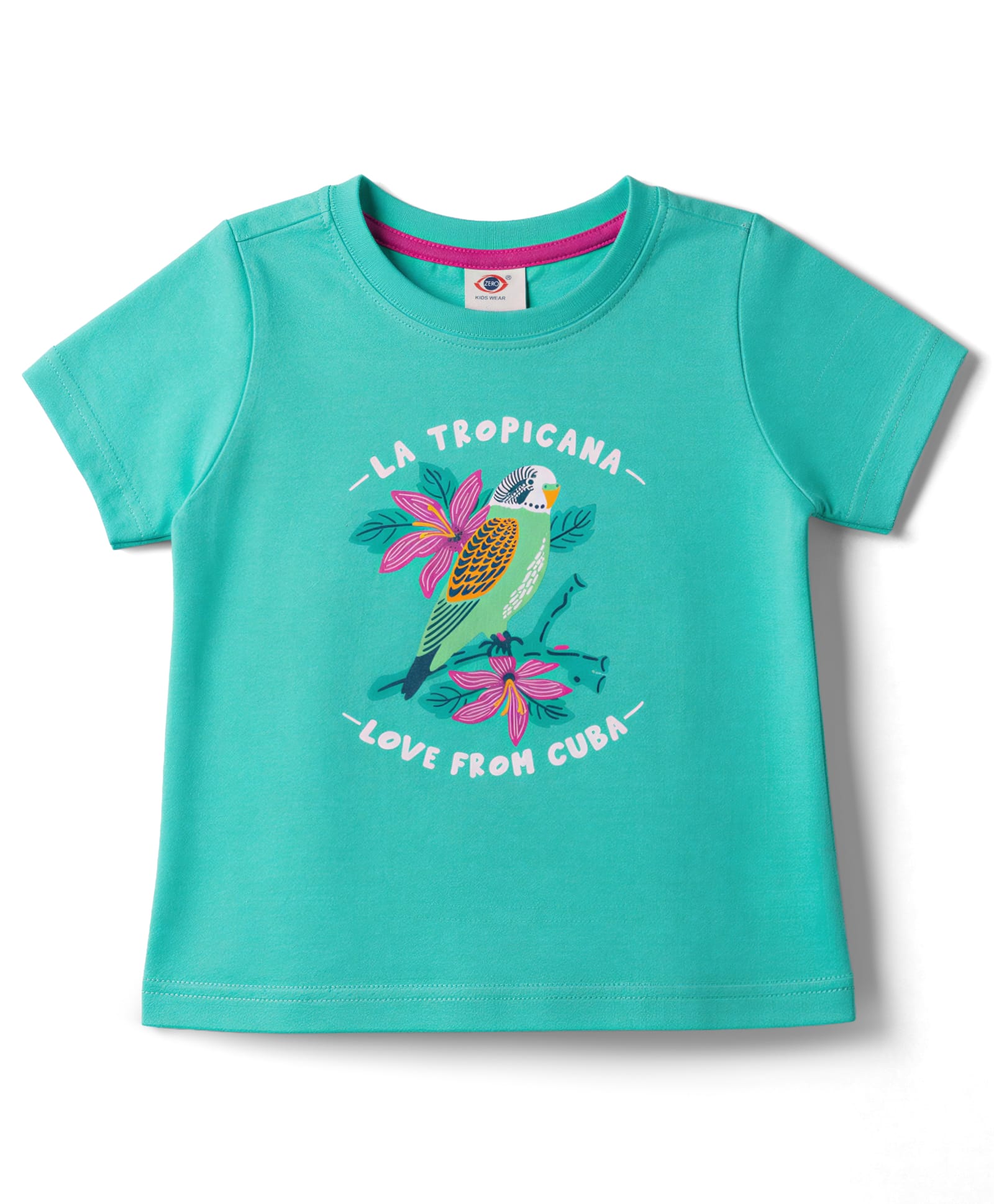 Zero Sinker Knit Half Sleeves T-Shirt with Bird Print - Sea Green-image-7