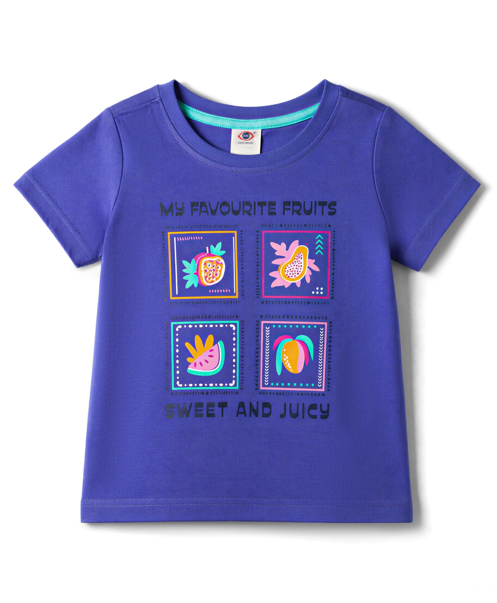 Zero Sinker Knit Half Sleeves T-Shirt with Fruit Print - Blue-picture-18