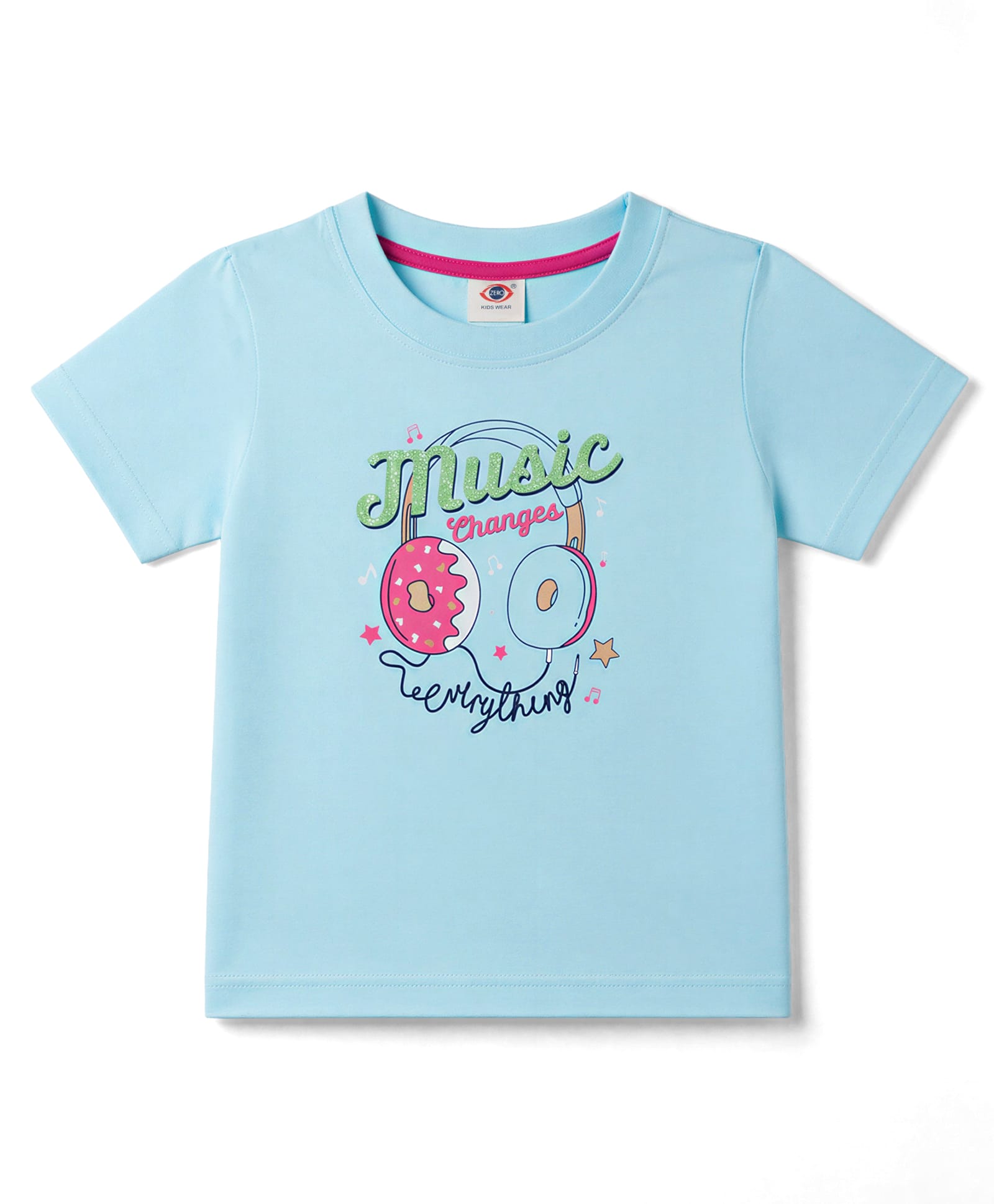 Zero Sinker Knit Half Sleeves Music Theme Printed T-Shirt - Aqua Blue-picture-12