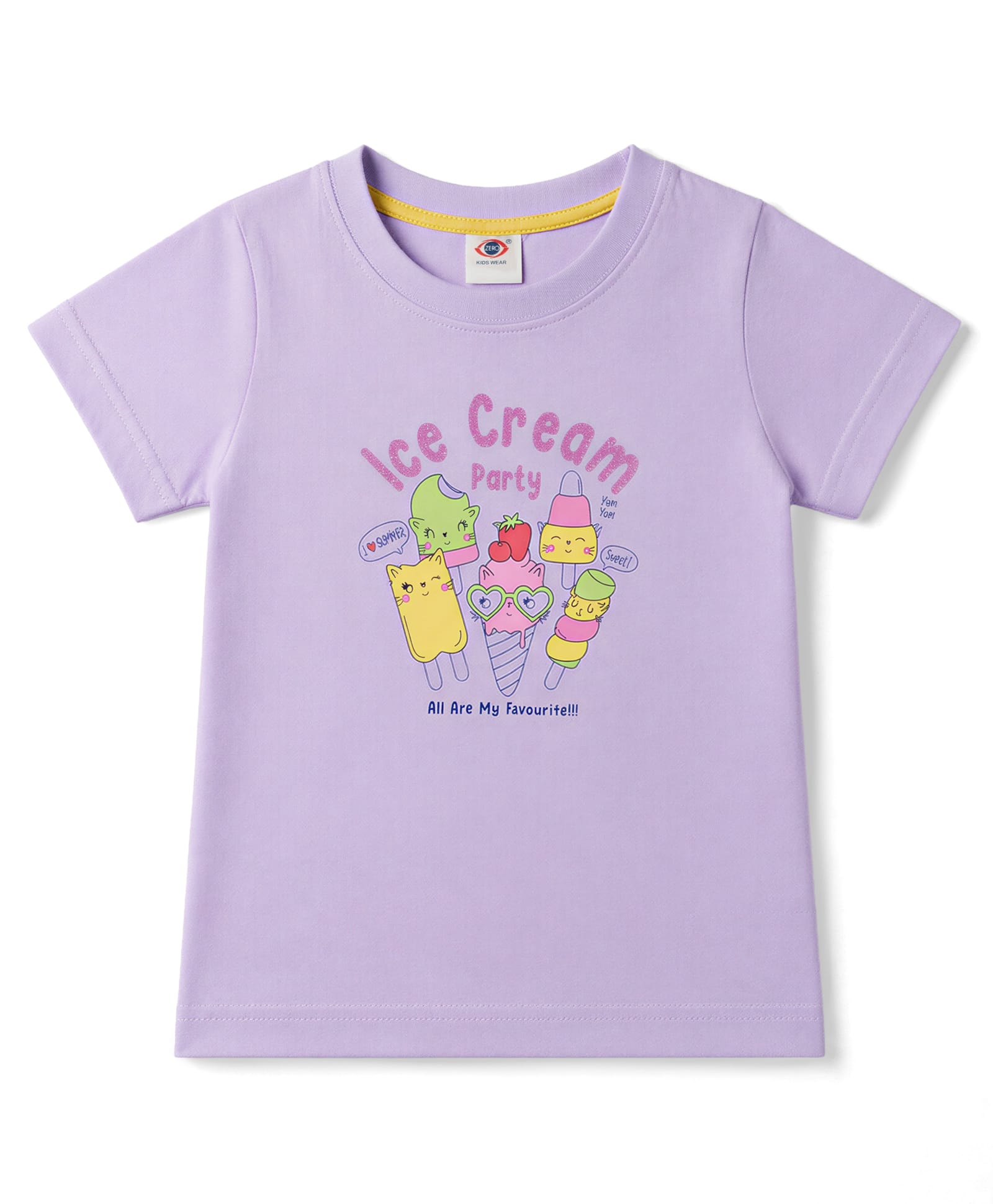 Zero Sinker Knit Half Sleeves Ice Cream Printed T-Shirt - Lilac-image-14