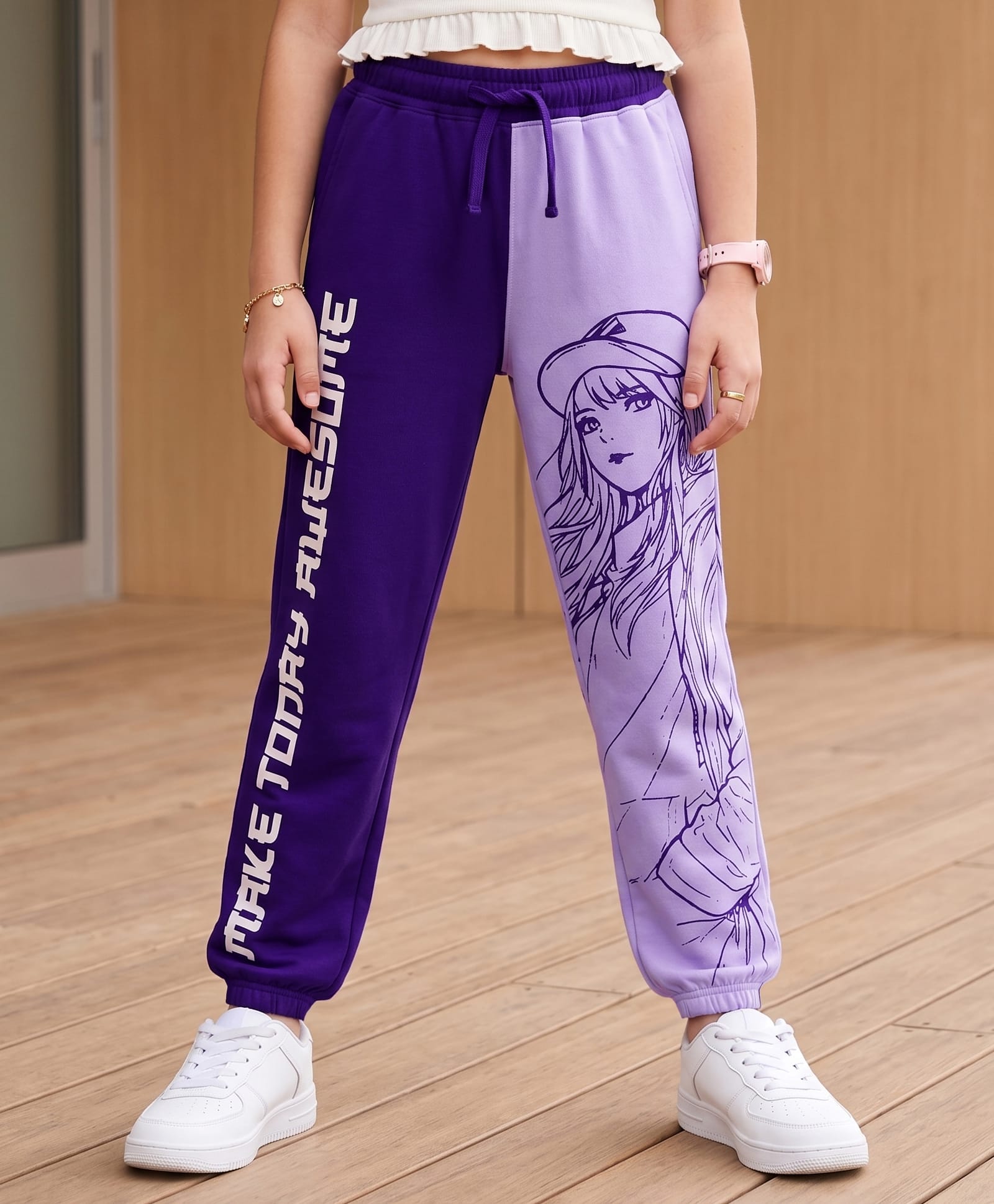 Pine Kids Cotton Knit Full Length Text & Girl Printed Lounge Pant - Violet-picture-17