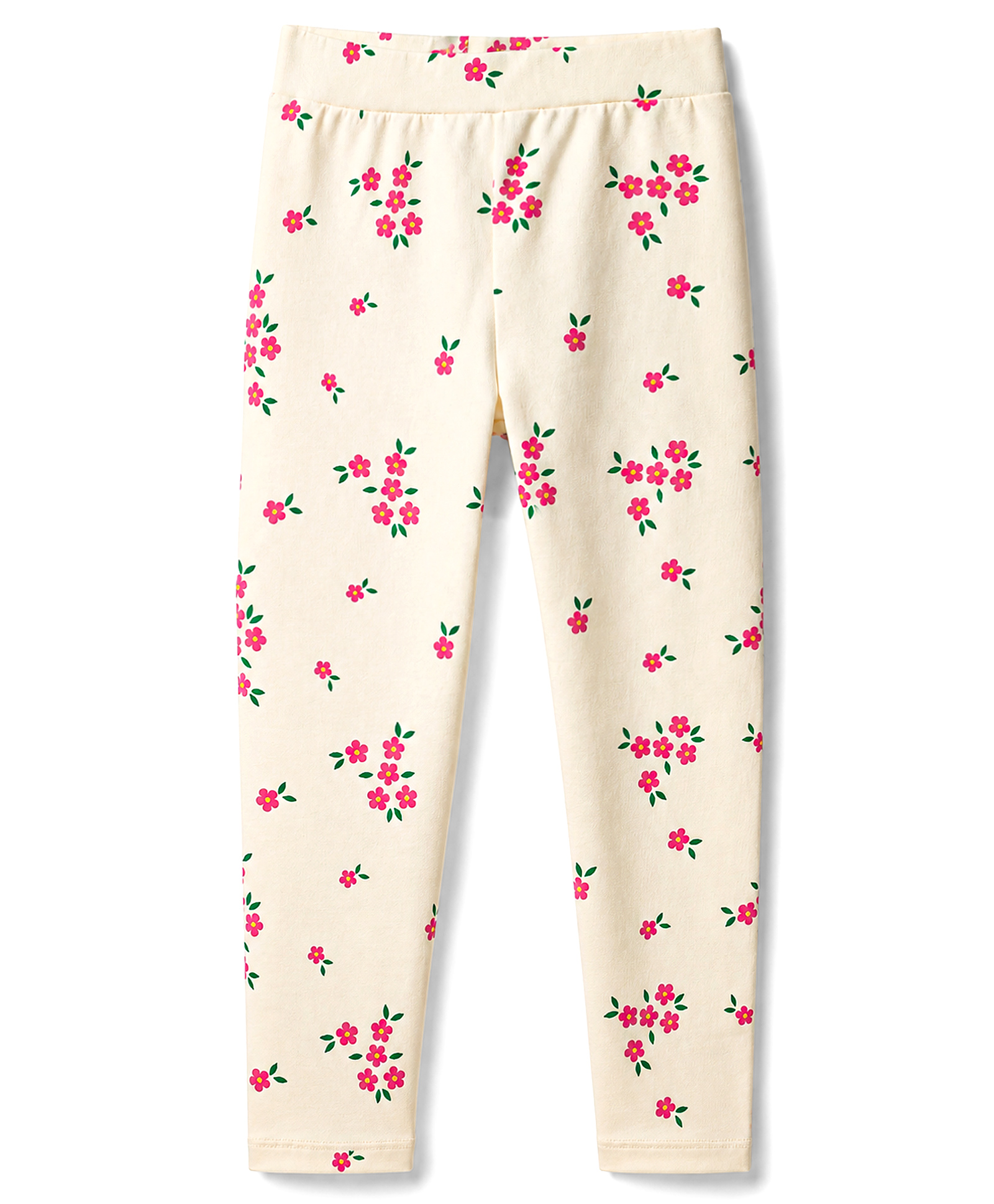 Pine Kids Cotton Lycra Knit Full Length Floral Printed Leggings With Stretch - Ivory-image-41