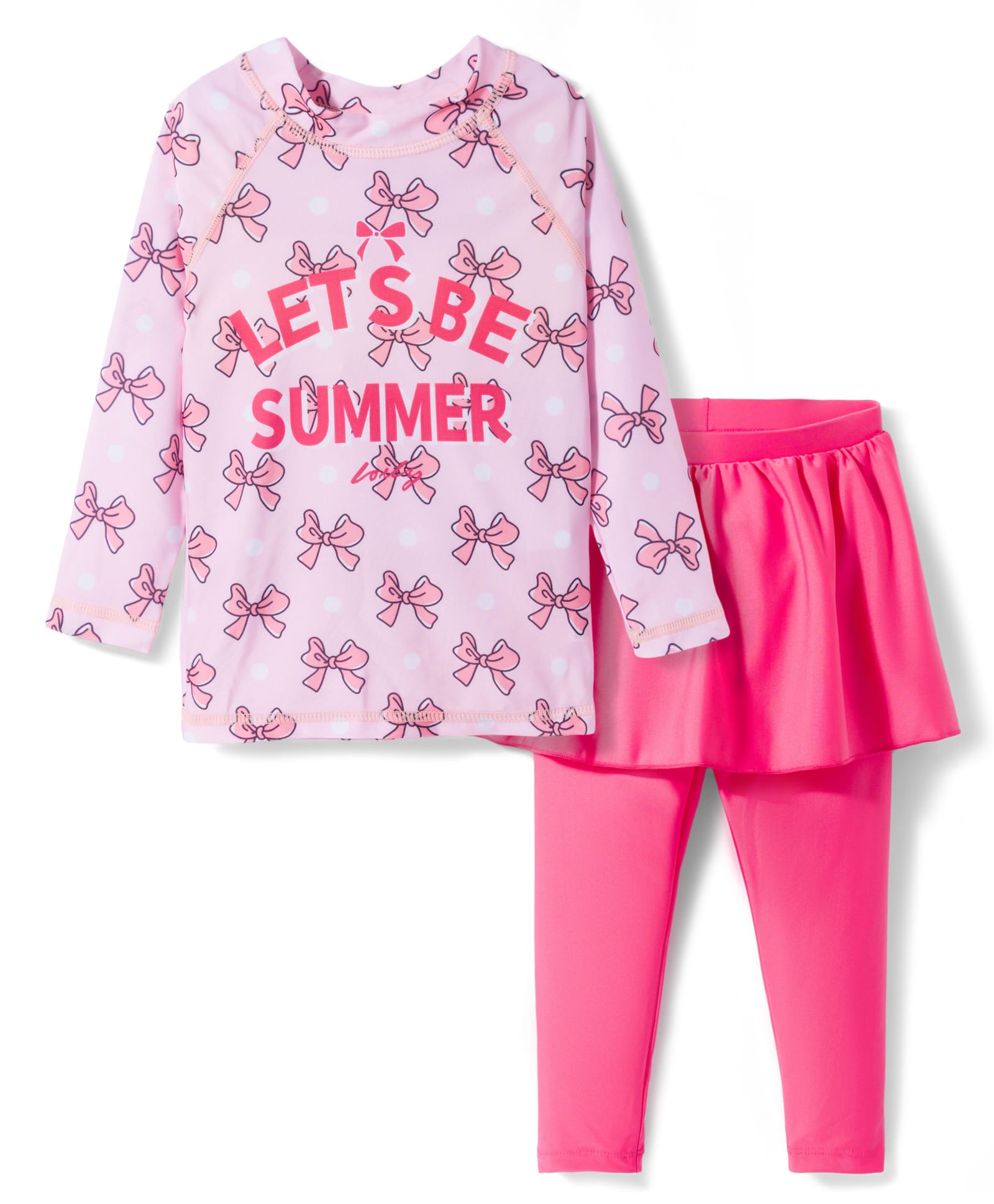 KIDLINGSS Full Raglan Sleeves Bows Printed 2 Piece Top & Leggings With Attached Skirt - Pink-picture-17