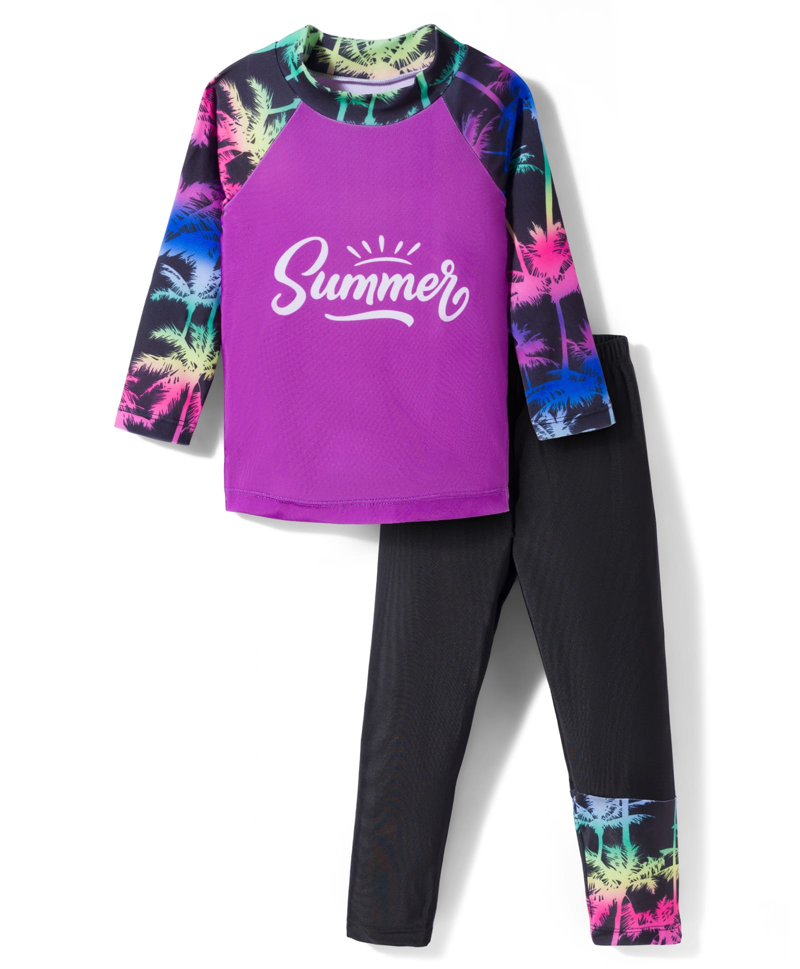 KIDLINGSS Full Sleeves Summer Text Printed 2 Piece Swimsuit - Purple-picture-12