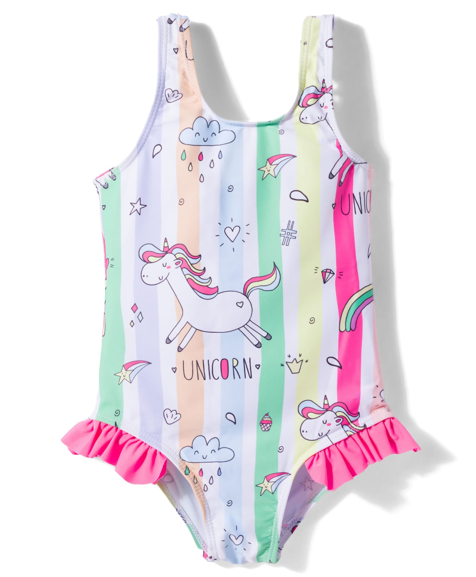 KIDLINGSS Sleeveless Frill Detailed Unicorn & Rainbow Printed Swimsuit - Multi Colour-image-45