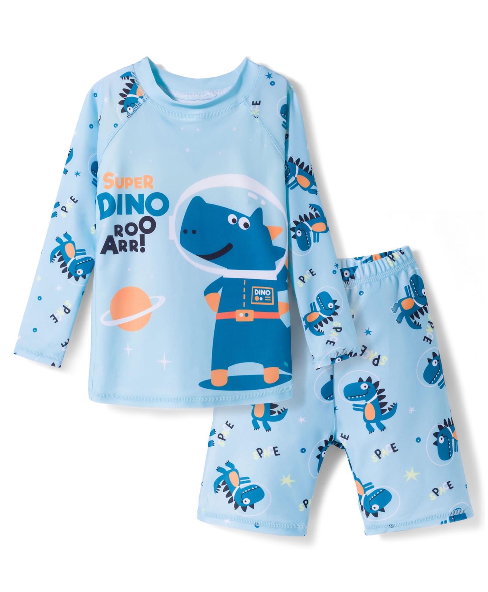 KIDLINGSS Full Sleeves Dinosaur Printed 2 Piece Swimsuit - Light Blue-image-21