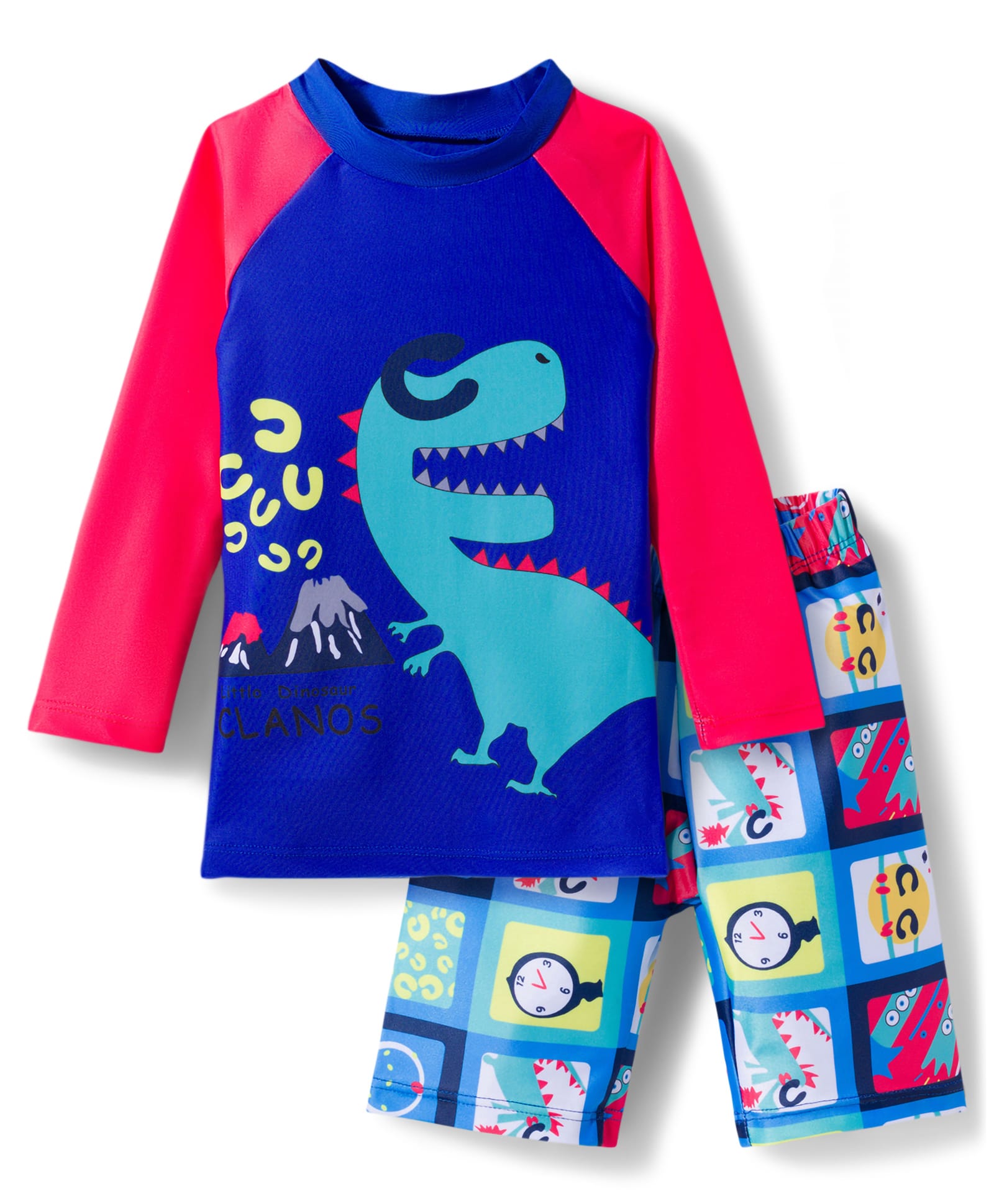 KIDLINGSS Full Raglan Sleeves Dinosaur Printed 2 Piece Swimsuit - Blue & Red-picture-21