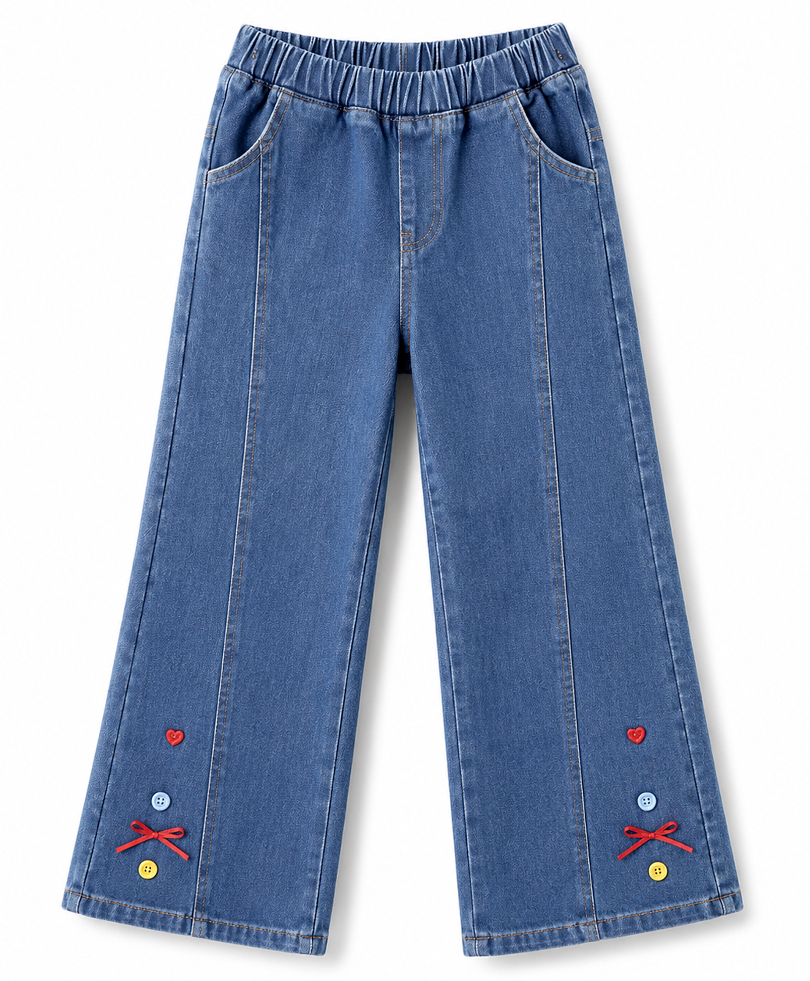 Mark & Mia Full Length Cut N Sew Washed Jeans With Bow Applique - Blue-picture-26