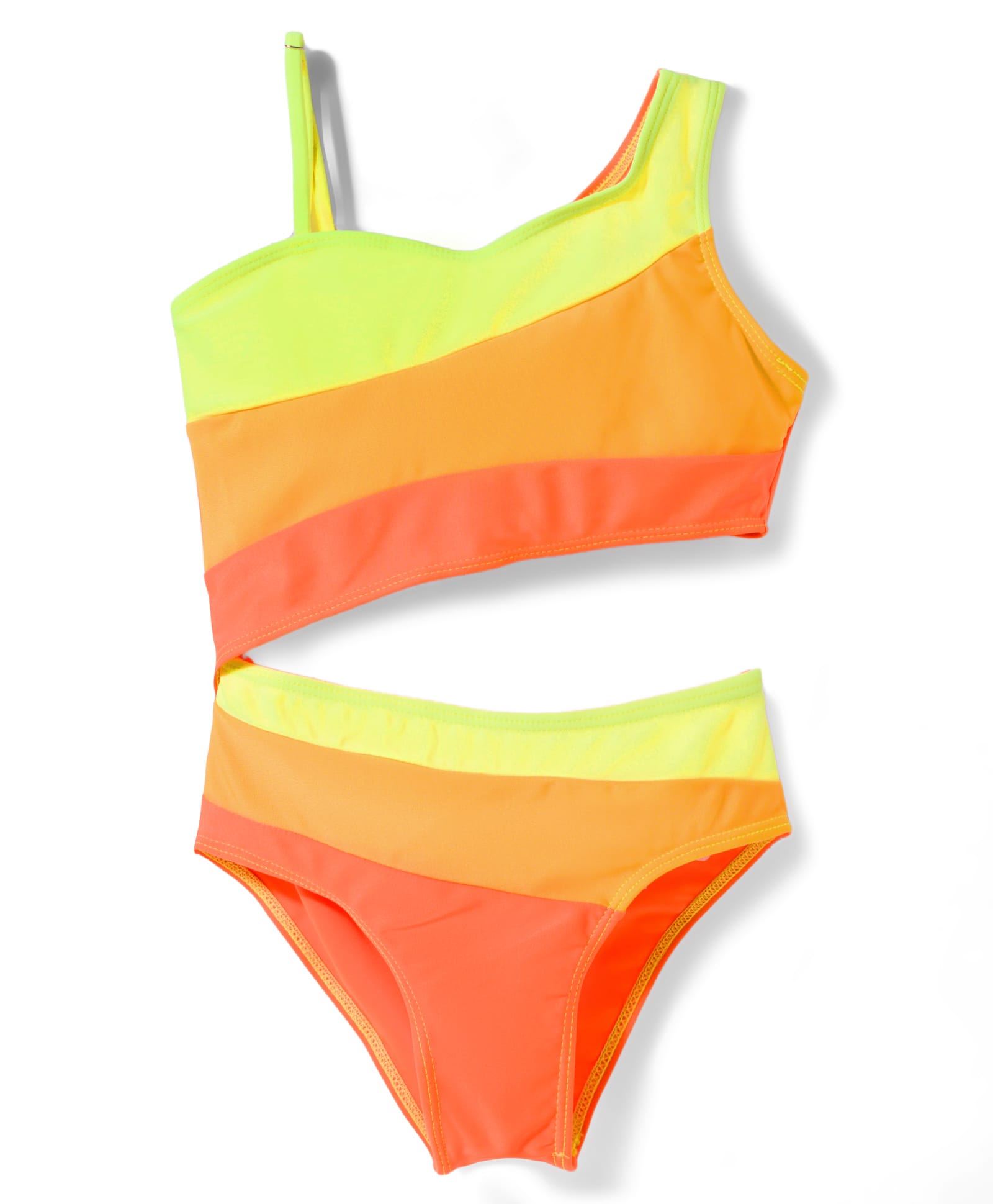 KIDLINGSS Sleeveless Colour Blocked V Cut Swimsuit - Orange-image-27
