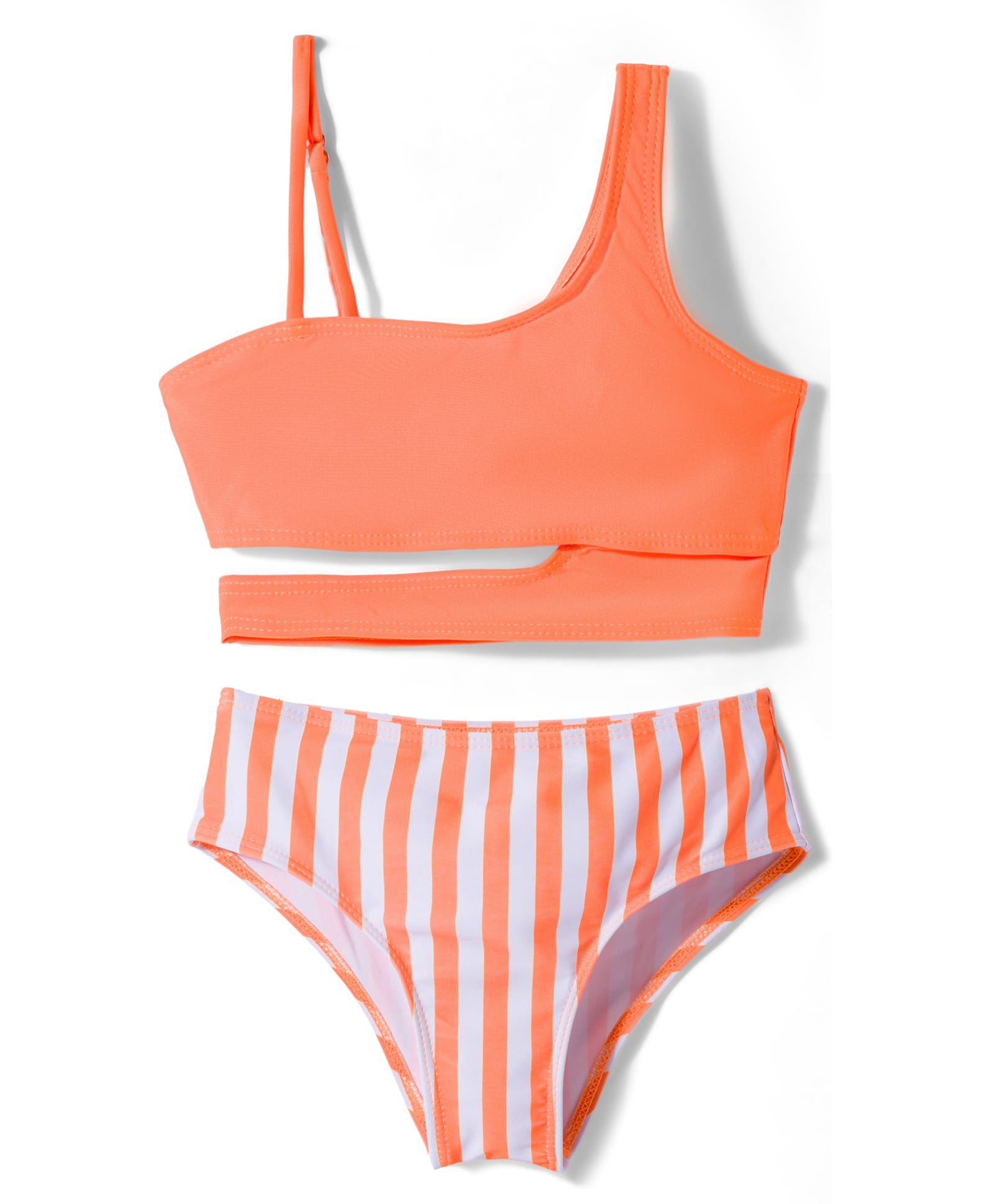 KIDLINGSS Sleeveless Solid & Striped 2 Piece Swimsuit - Orange-image-7
