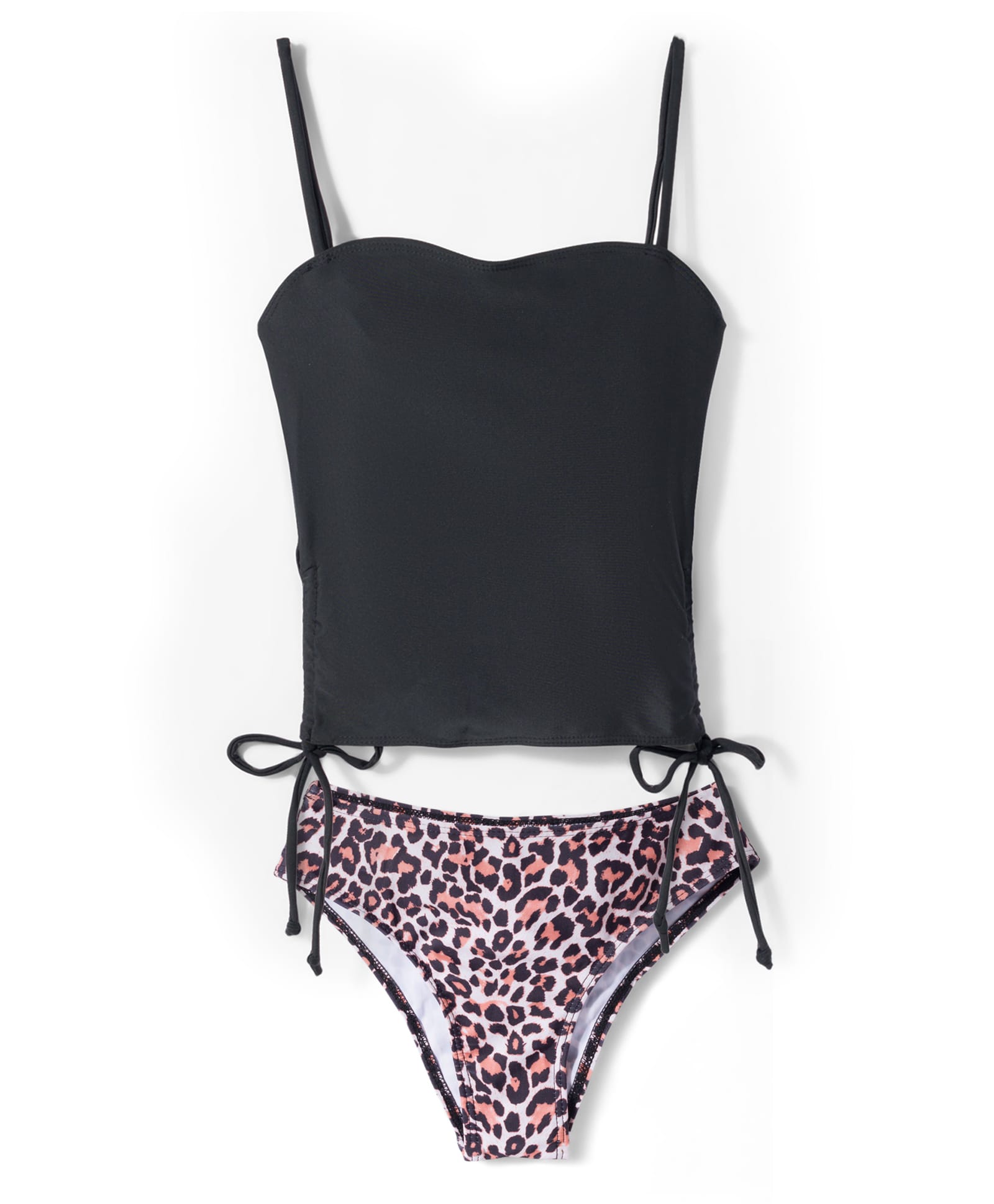 KIDLINGSS Sleeveless Solid & Leopard Printed 2 Piece Swimsuit - Black-picture-12