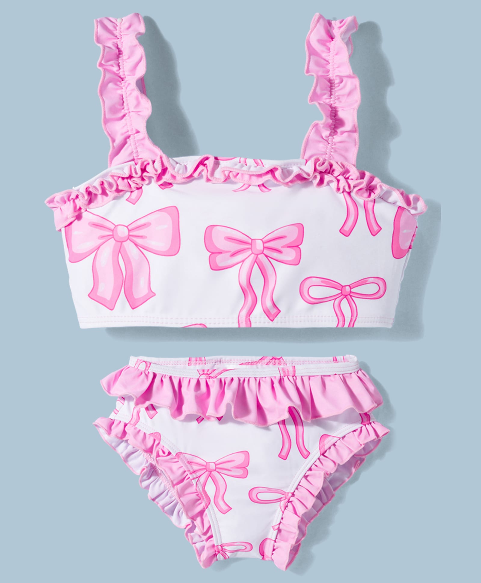 KIDLINGSS Sleeveless Bow Printed Frill Detailed 2 Piece Swimsuit - White & Pink-image-20