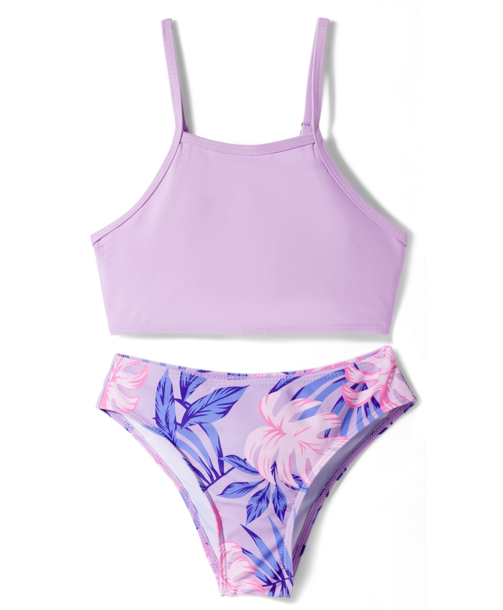 KIDLINGSS Sleeveless Leaves Printed 2 Piece Swimsuit - Purple-image-27