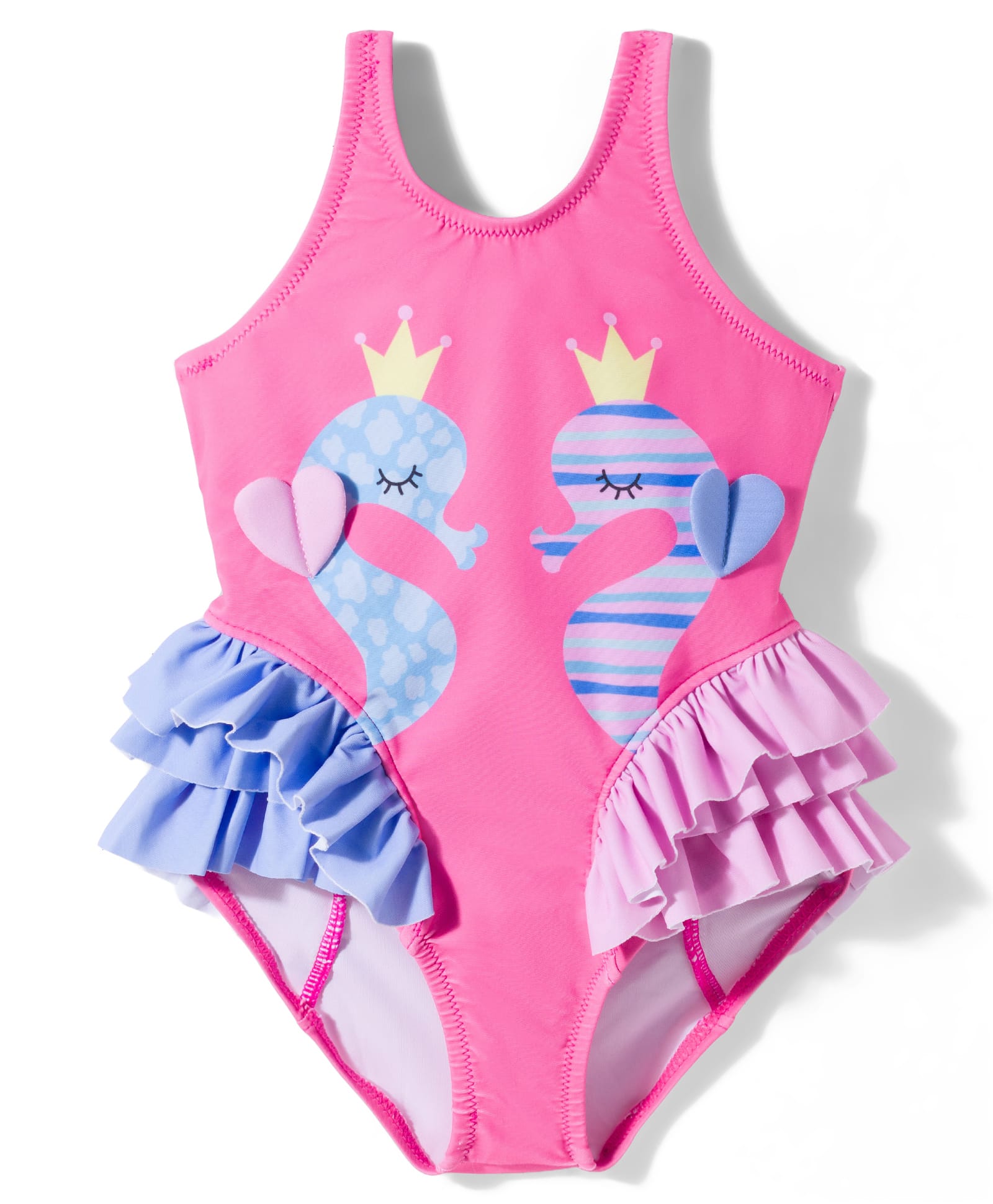KIDLINGSS Sleeveless Sea Horse Printed Ruffled Detailed Swimsuit - Dark Pink-image-6