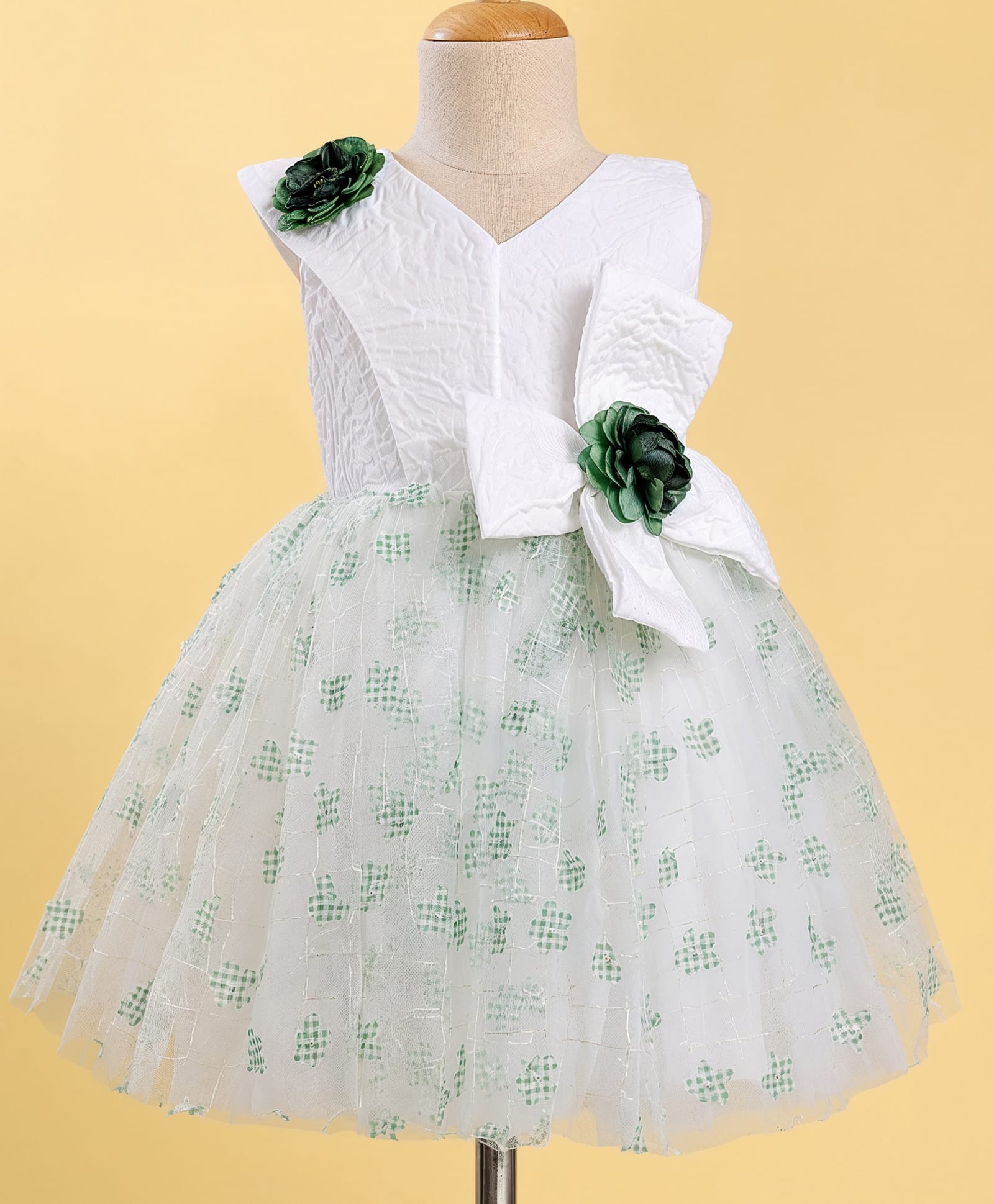 Enfance Net Woven Sleeveless Flower Applique Party Dress - Light Green-image-42