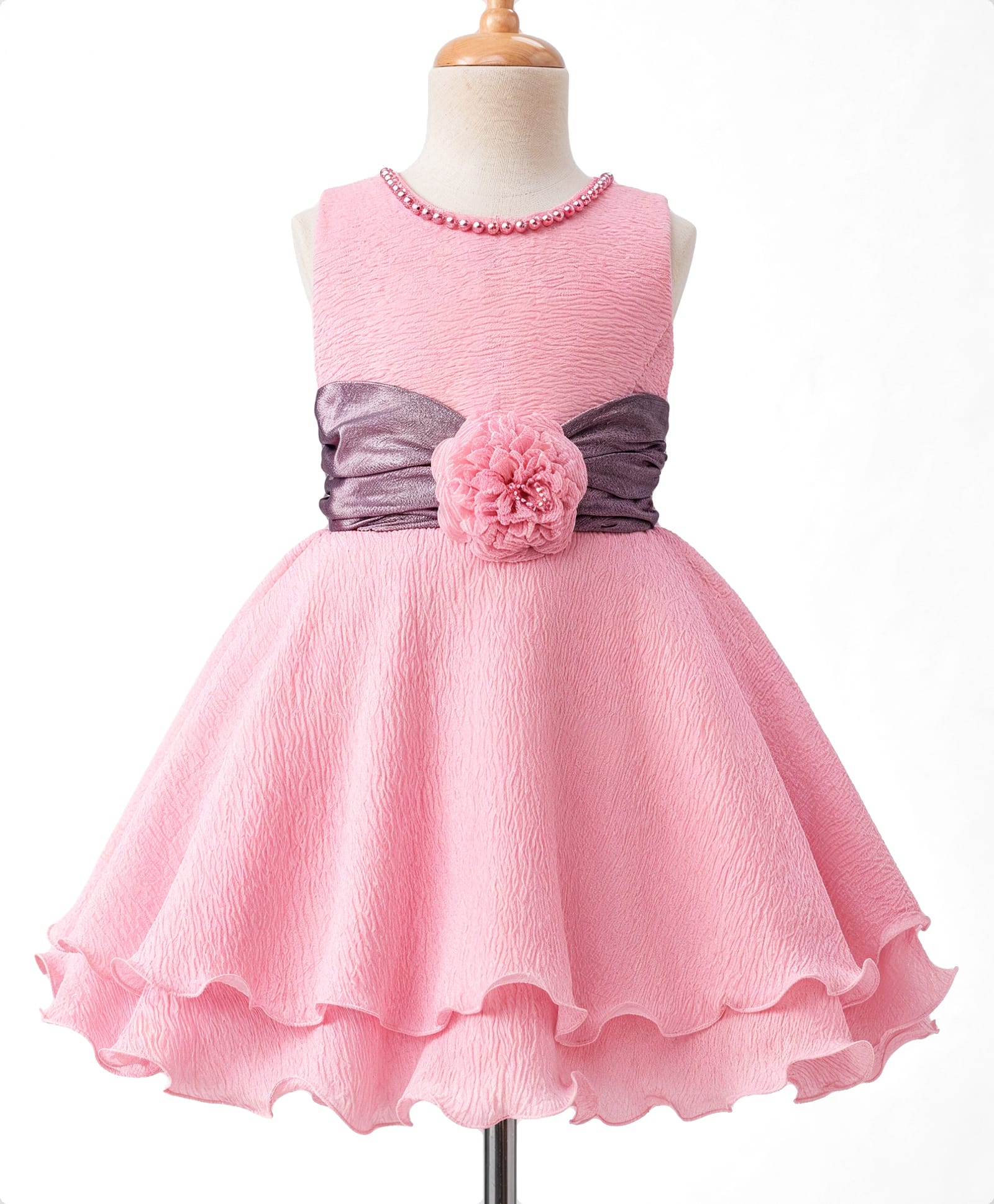 Enfance Woven Sleeveless Pearl Detailed Flower Applique Party Dress - Light Pink-picture-30