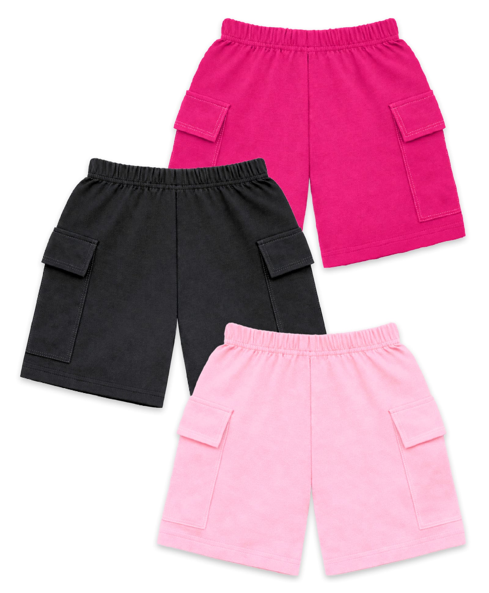 KUCHIPOO Cotton Blend Knit Pack Of 3 Solid Shorts - Pink Black & Light Pink-image-33