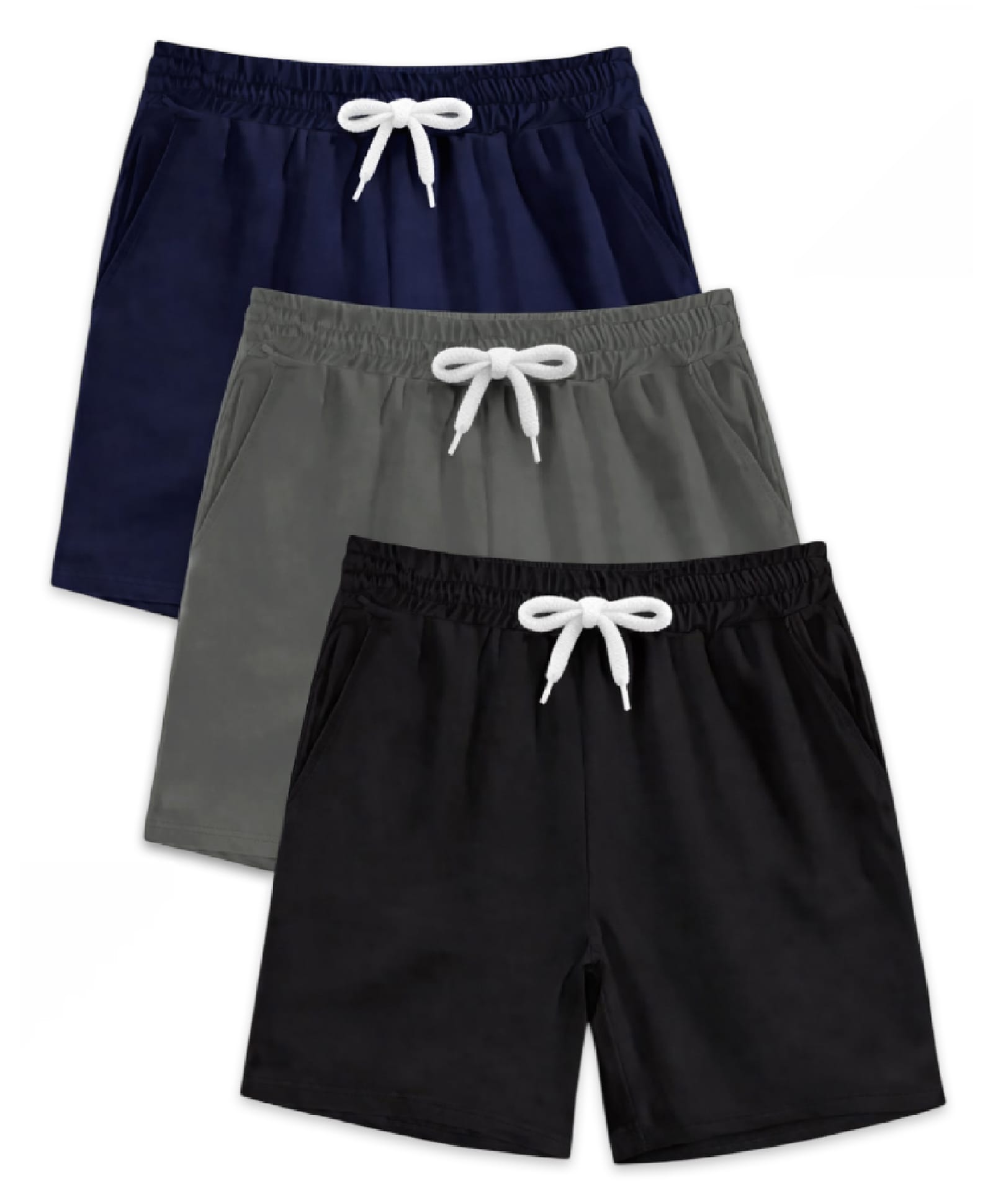 KUCHIPOO Cotton Blend Knit Pack Of 3 Solid Shorts - Navy Blue Olive Green & Black-picture-25