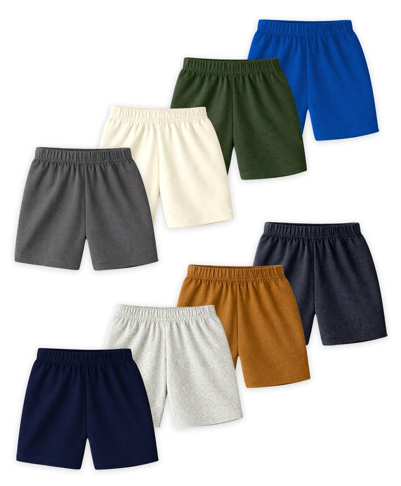 KUCHIPOO Cotton Blend Knit Pack Of 8 Solid Shorts - Multi Colour-picture-15