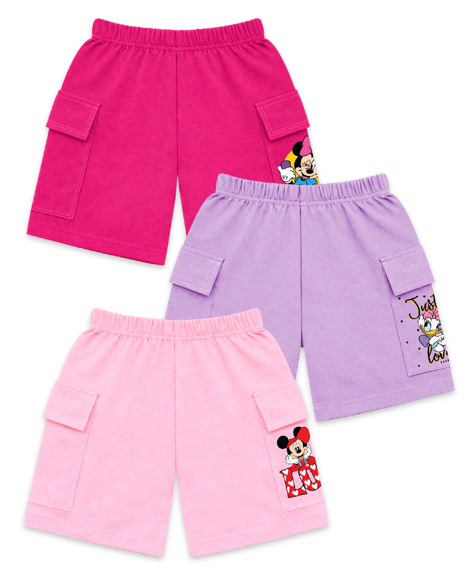KUCHIPOO Cotton Blend Knit Pack Of 3 Mickey & Friends Featuring Characters Printed Shorts - Dark Pink Lavender & Light Pink-image-38