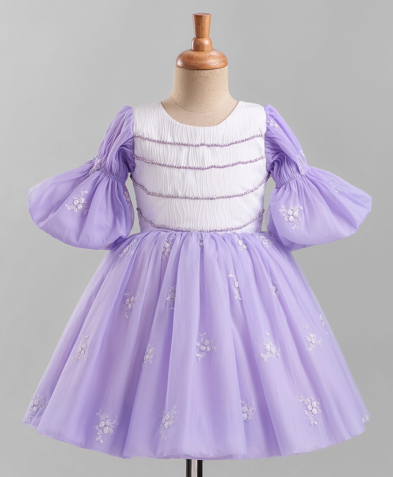 Enfance Woven Full Sleeves Pearl Detailed & Floral Embroidered Party Dress - Lavender-image-47