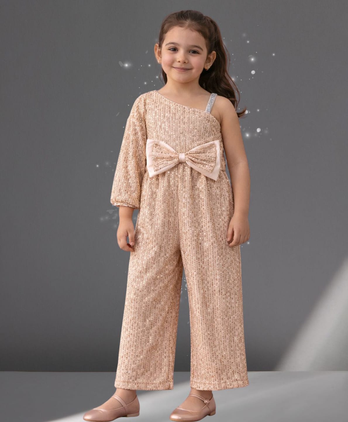 Lil' Drama Knit Sleeveless Sequins Embellished Bow Applique Detailed Jumpsuit - Gold-picture-38