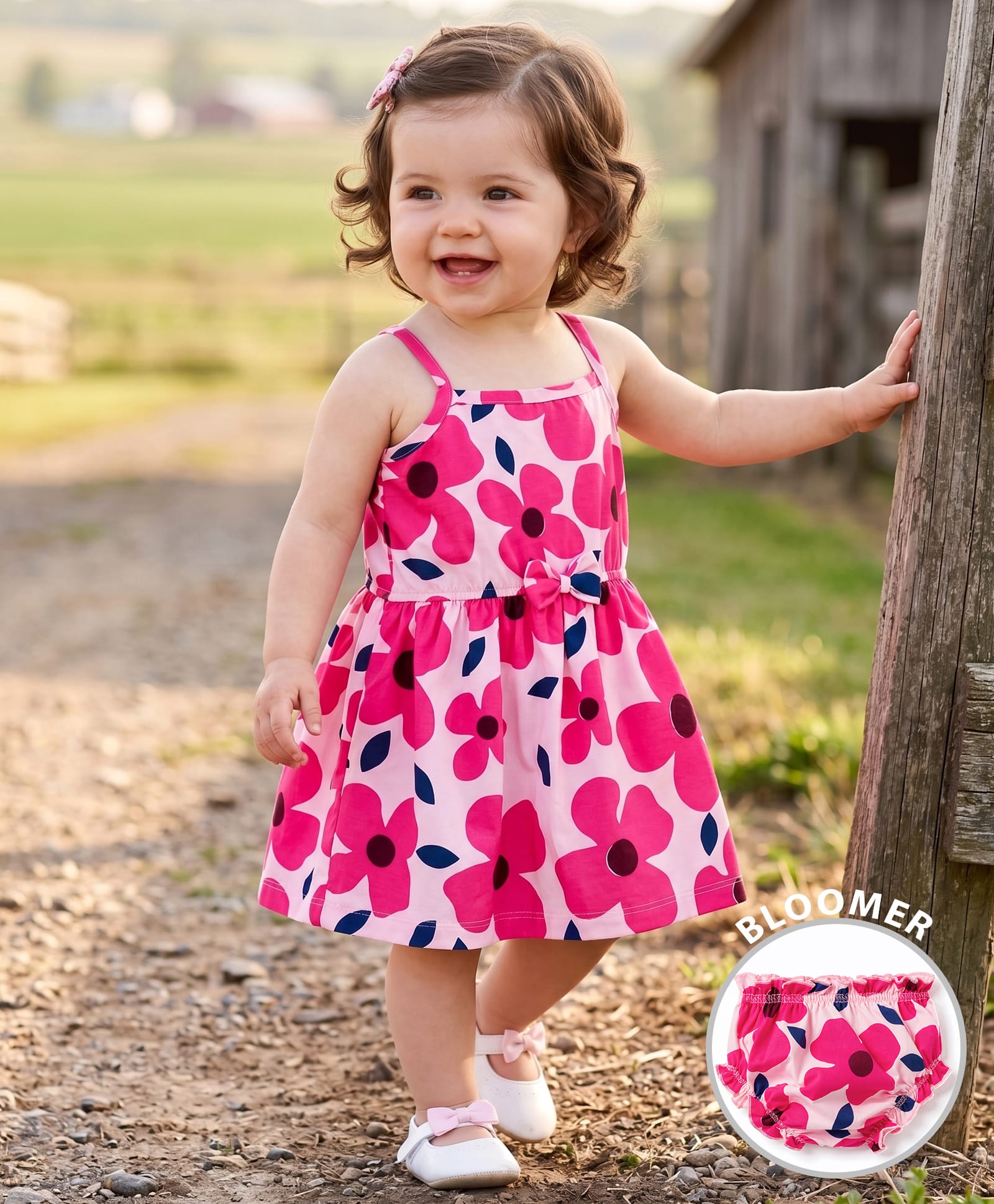 Doodle Poodle 100% Cotton Knit Sleeveless Floral Printed Frock With Bloomer - Pink-picture-22