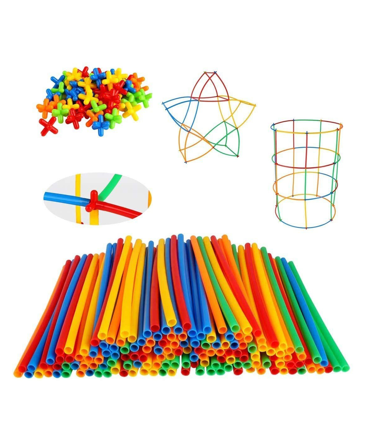 Enorme DIY 90+ Pcs Colorful Plastic Pipe Straw with Connectors Building Blocks Toy Set for Kids-picture-20
