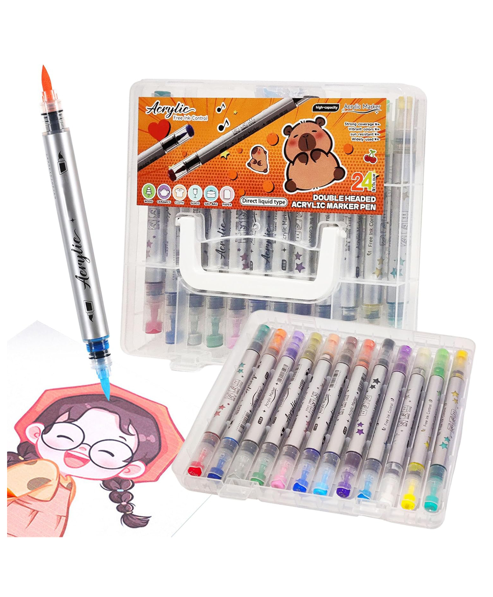 FunBlast Dual-Tip Acrylic Marker Pens for Drawing, Painting - 24 Pcs (Multicolor)-picture-28