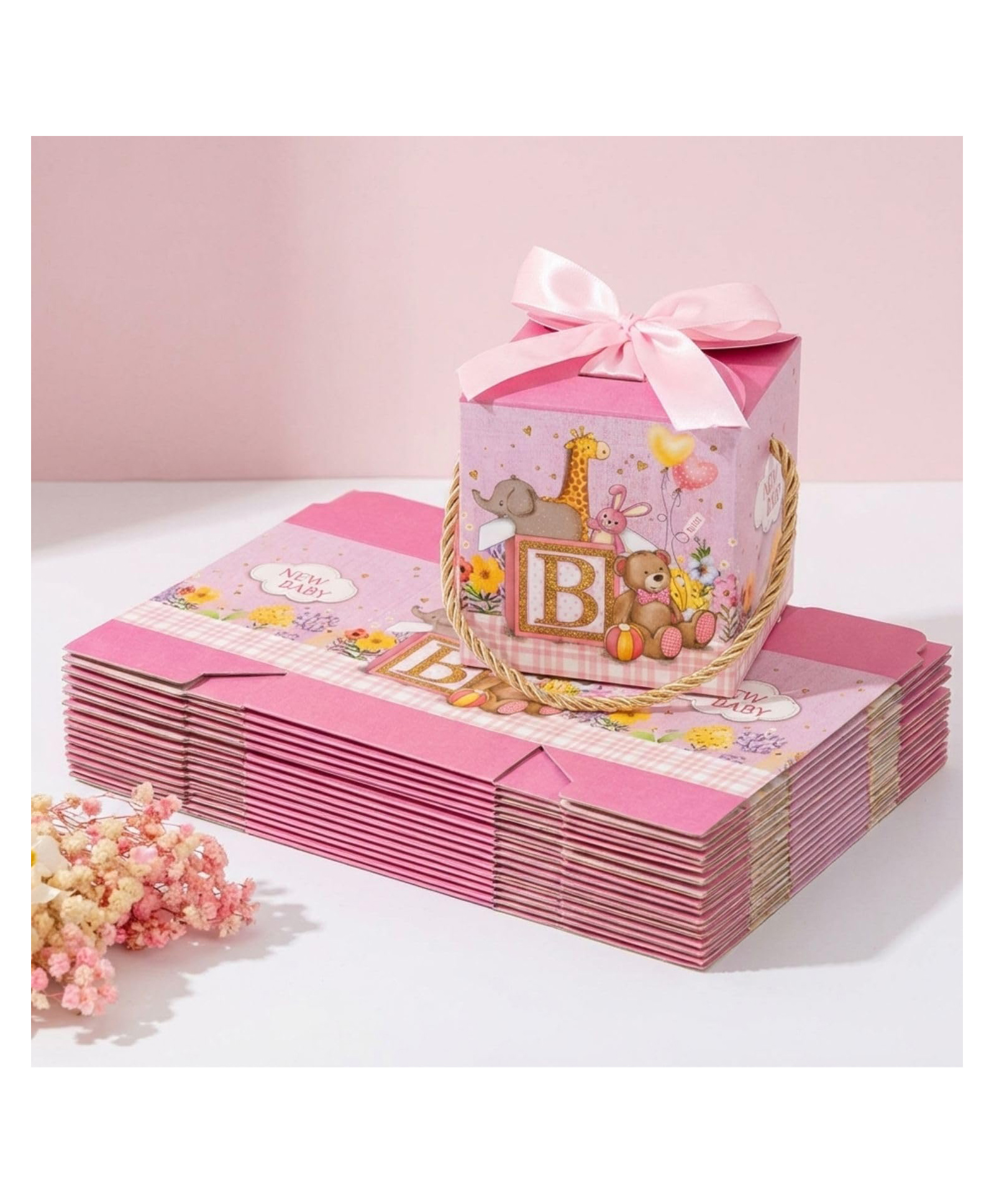 FunBlast Baby Shower Gift Boxes with Ribbon & Hanging Thread 10 Pcs Gift Box (Pink)-image-47