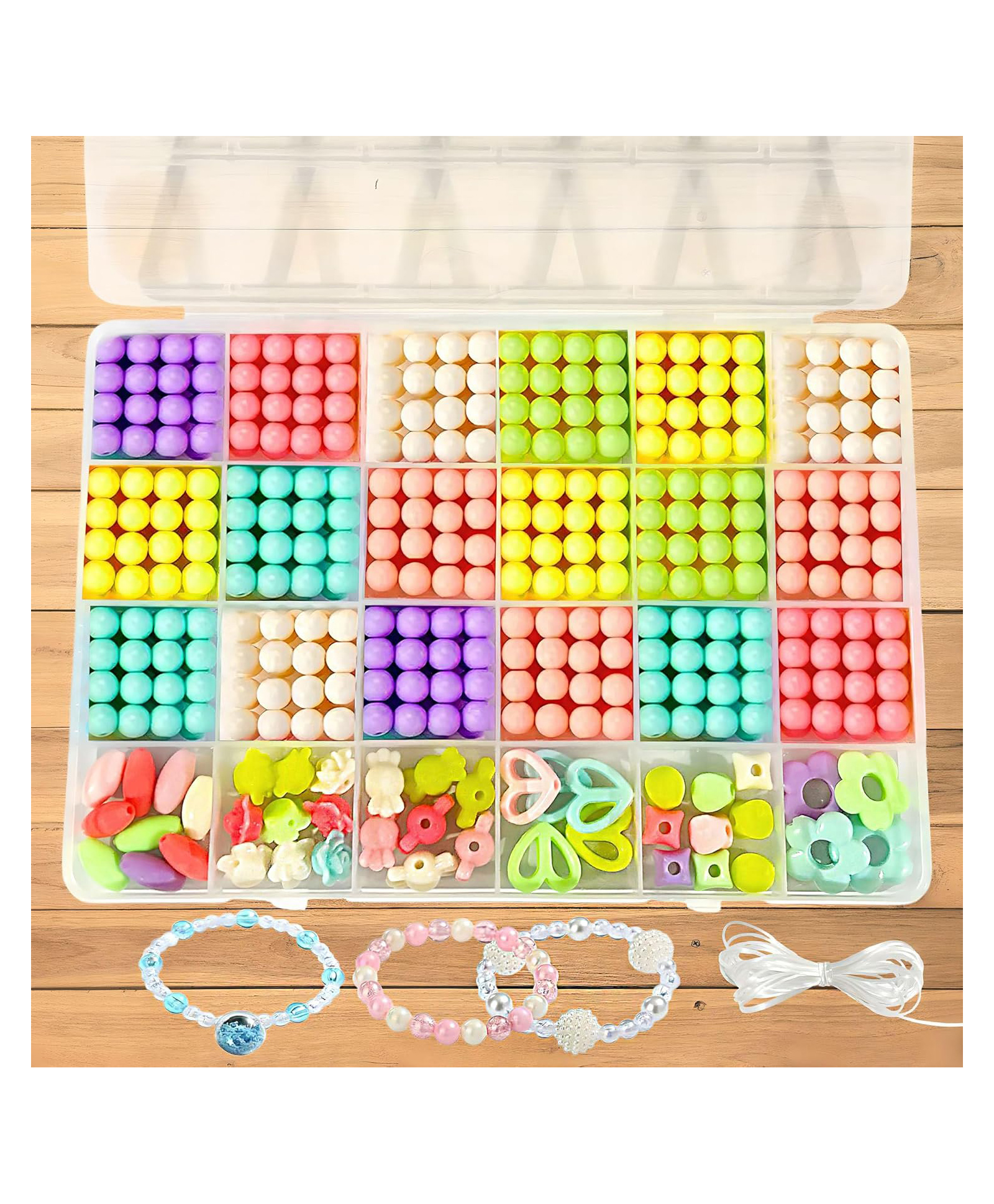 FunBlast Bracelet Making Kit DIY Beads Set with Charms & Elastic String for Girls (Multicolor)-image-4