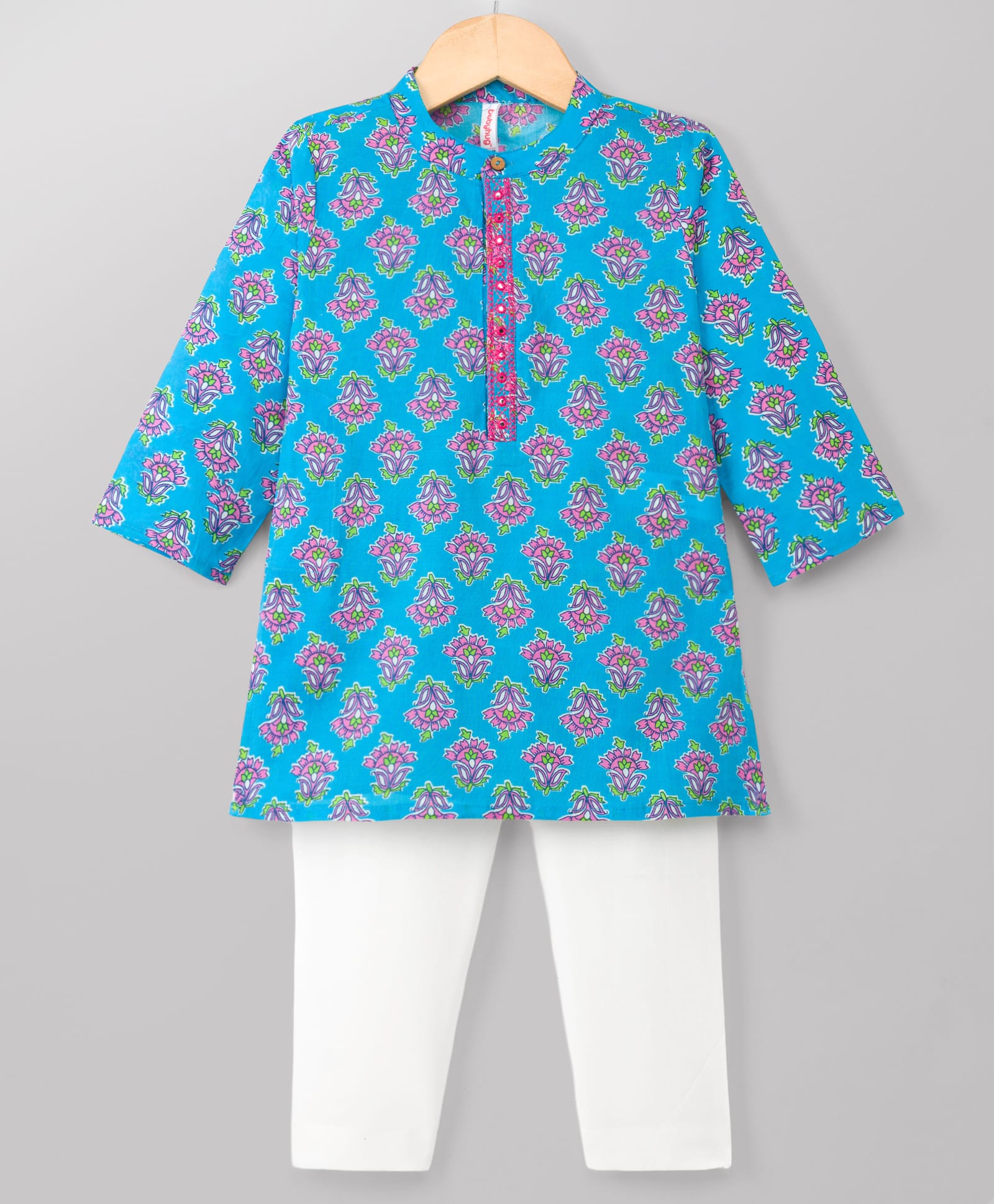 Babyhug 100% Cotton Cambric Woven Full Sleeves Floral Printed Kurta & Pyjama Set - Blue-picture-26