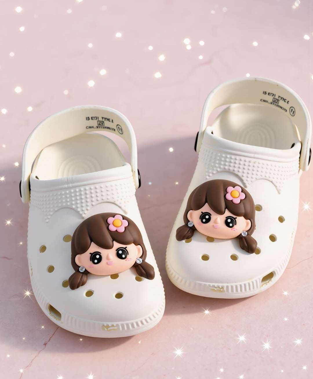 Yellow Bee Girl Applique Detailed Perforated Slingback Clogs - White-picture-17