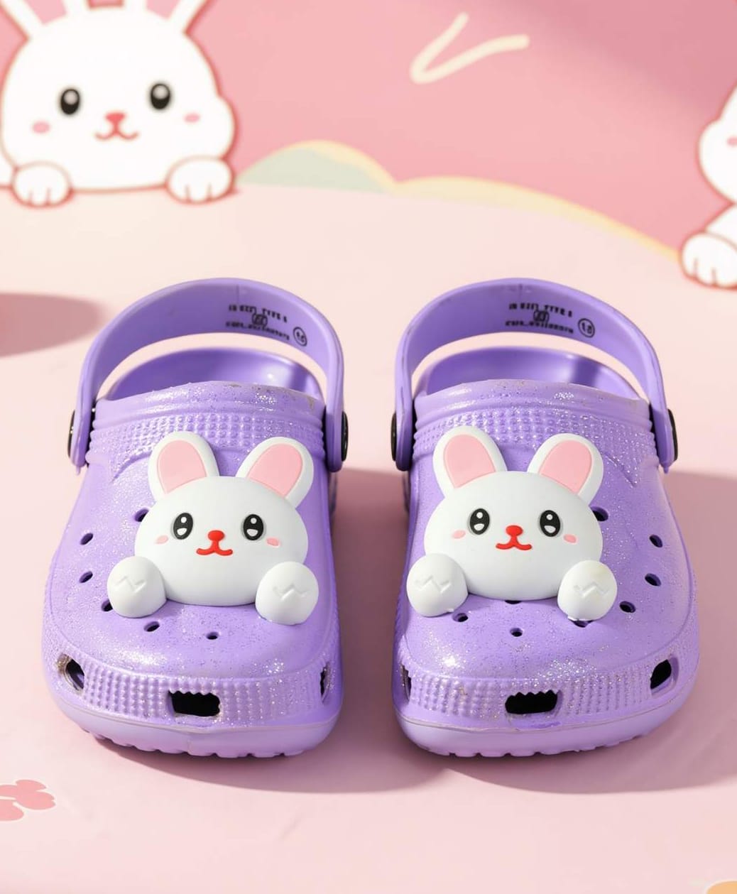 Yellow Bee Bunny Applique Detailed Perforated Slingback Clogs - Purple-picture-17