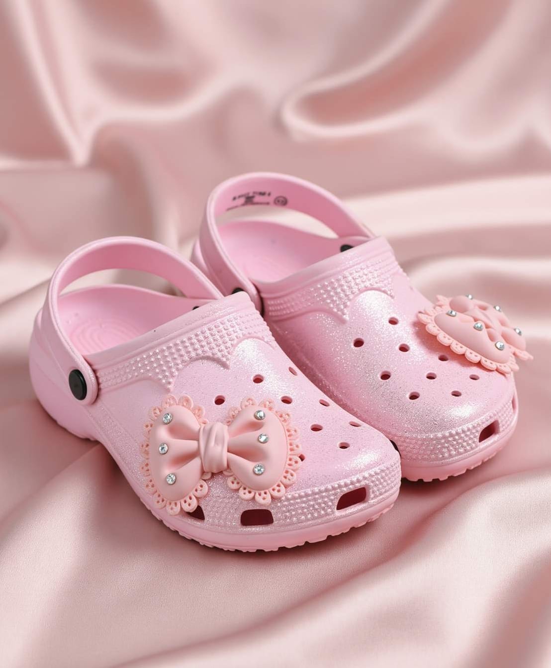 Yellow Bee Bow Applique Detailed Perforated Slingback Clogs - Pink-image-44