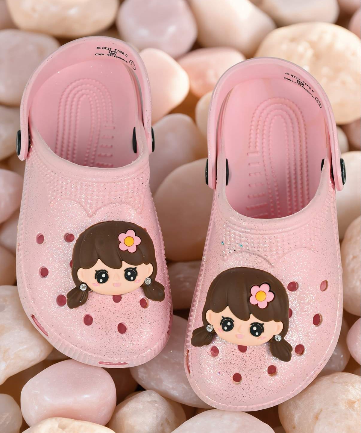 Yellow Bee Girl Applique Detailed Perforated Slingback Clogs - Pink-image-49