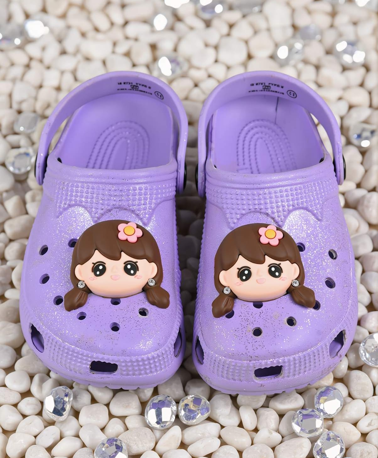 Yellow Bee Girl Applique Detailed Perforated Slingback Clogs - Purple-picture-6