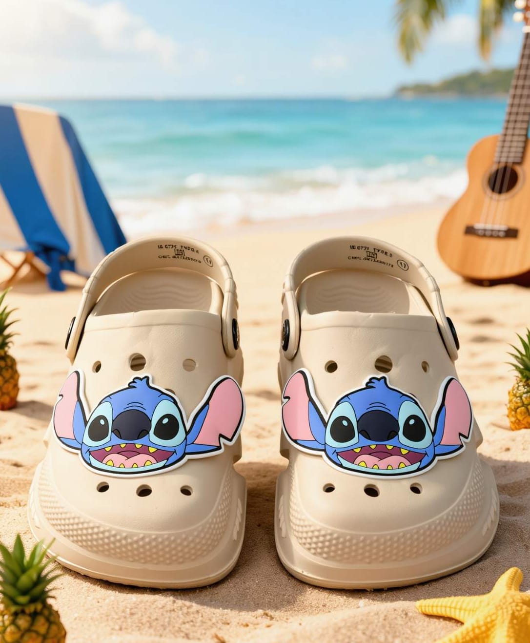 Yellow Bee Disney Featuring Lilo & Stitch Character Applique Detailed Perforated Slingback Clogs - Beige-picture-11