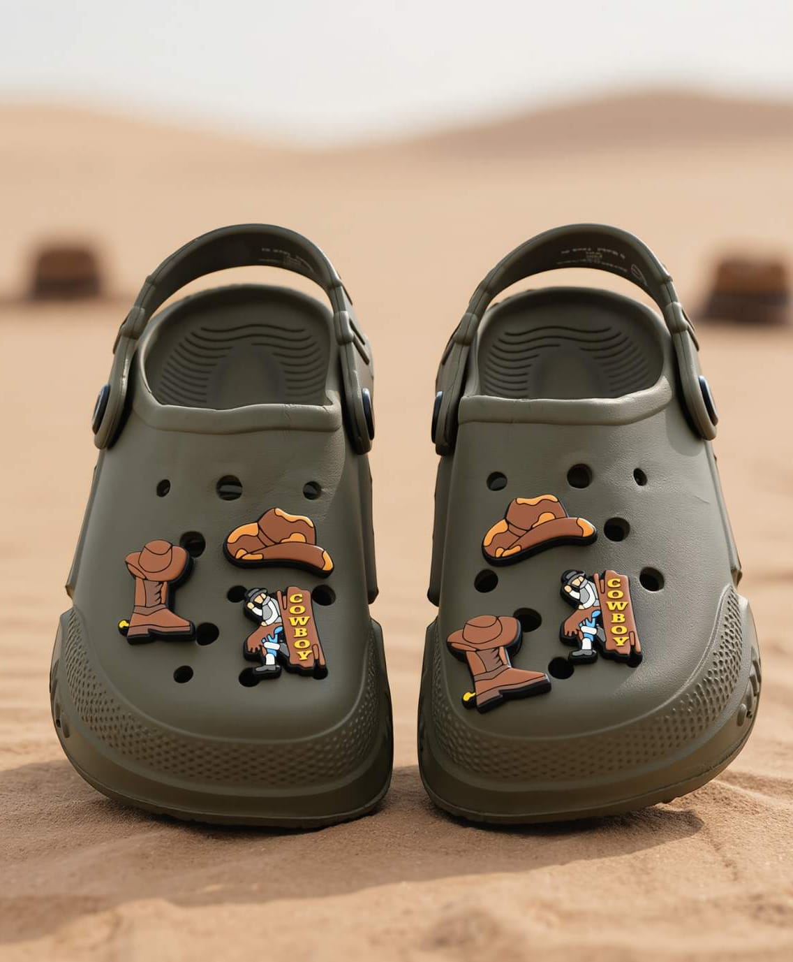 Yellow Bee Cowboy Applique Detailed Perforated Slingback Clogs - Olive Green-picture-18