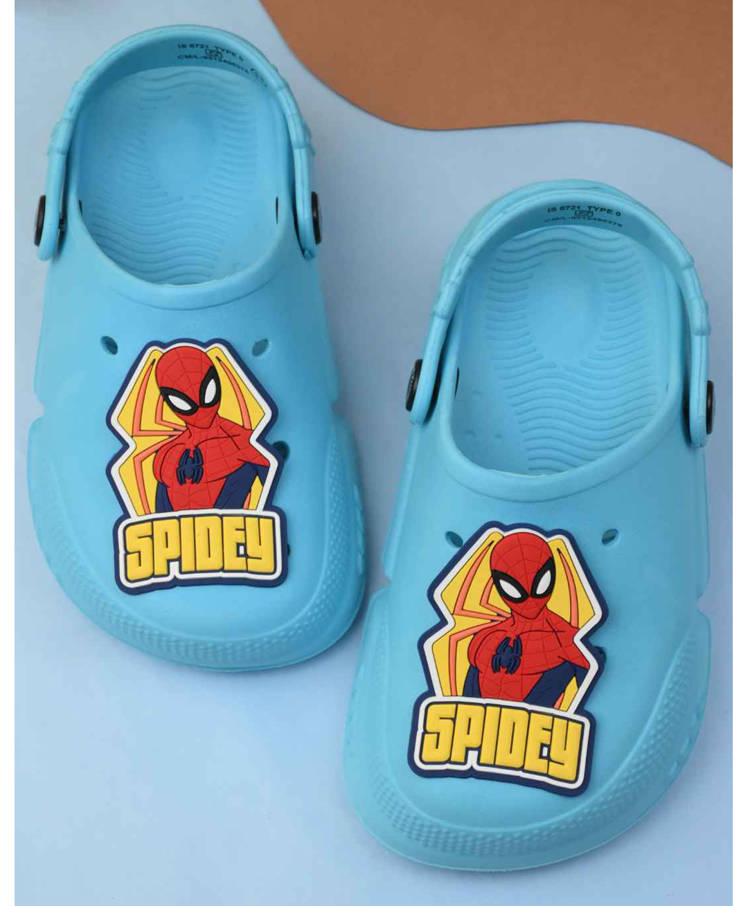 Yellow Bee Marvel Featuring Spider Man Applique Detailed Perforated Slingback Clogs - Blue-picture-24