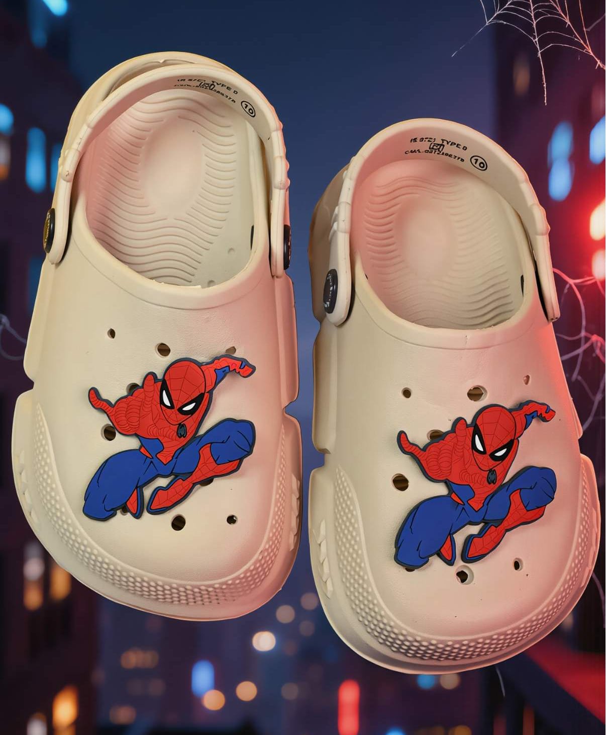 Yellow Bee Marvel Featuring Spider Man Applique Detailed Perforated Slingback Clogs - Beige-picture-19